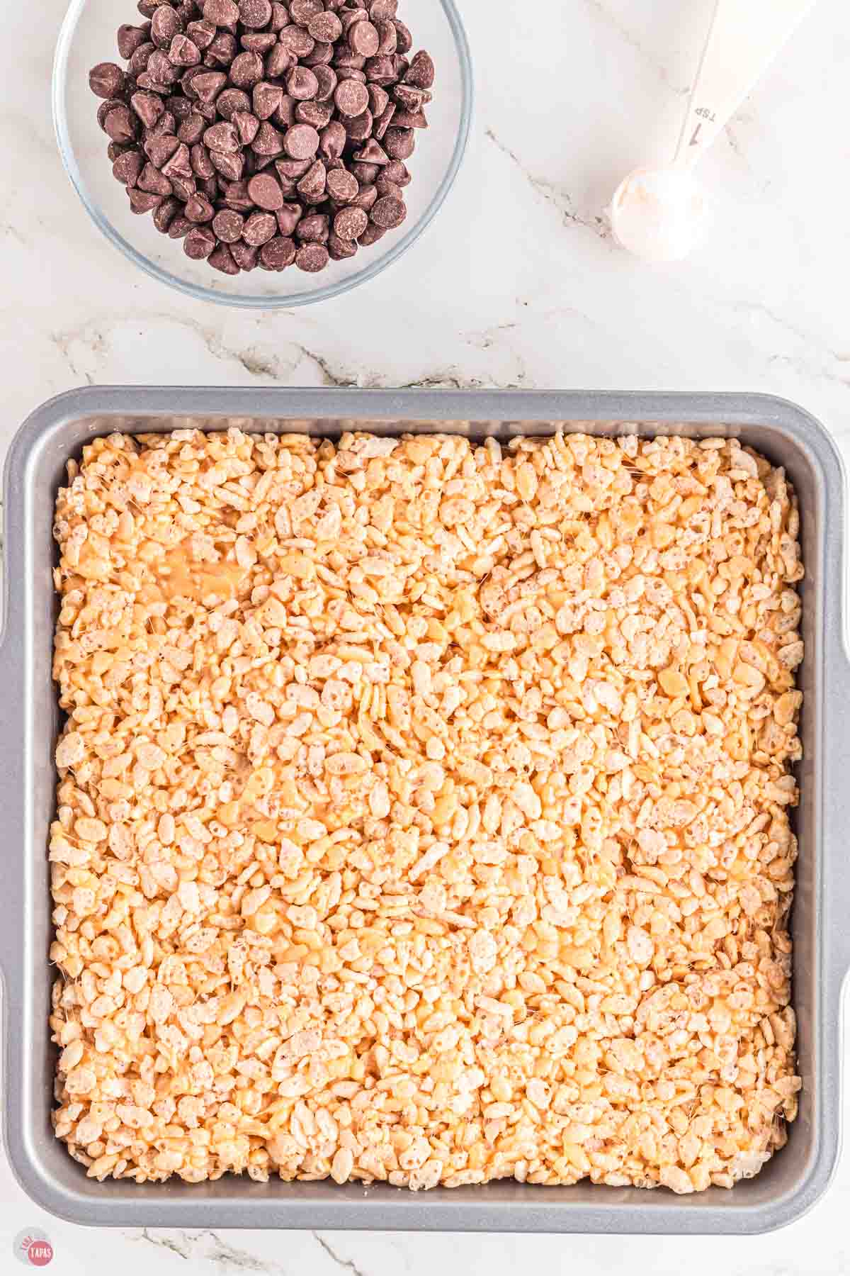 rice krispies pressed in a square pan
