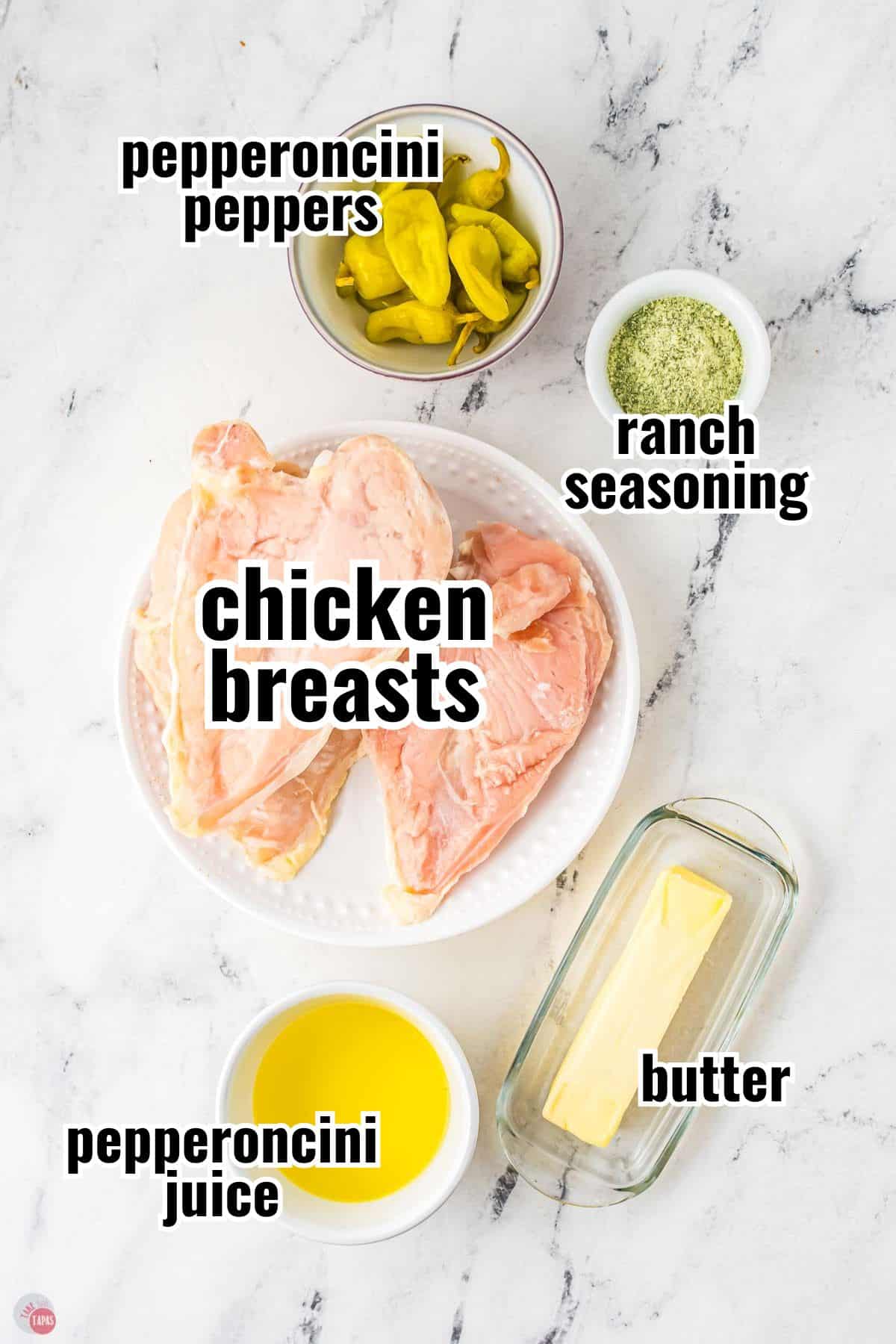 individual ingredients for a recipe with text overlay labeling them