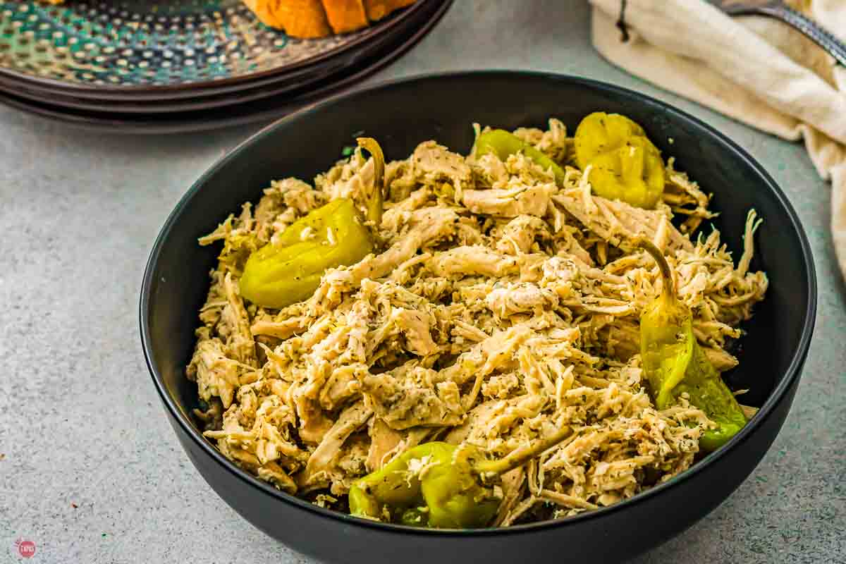 closeup of shredded Mississippi chicken