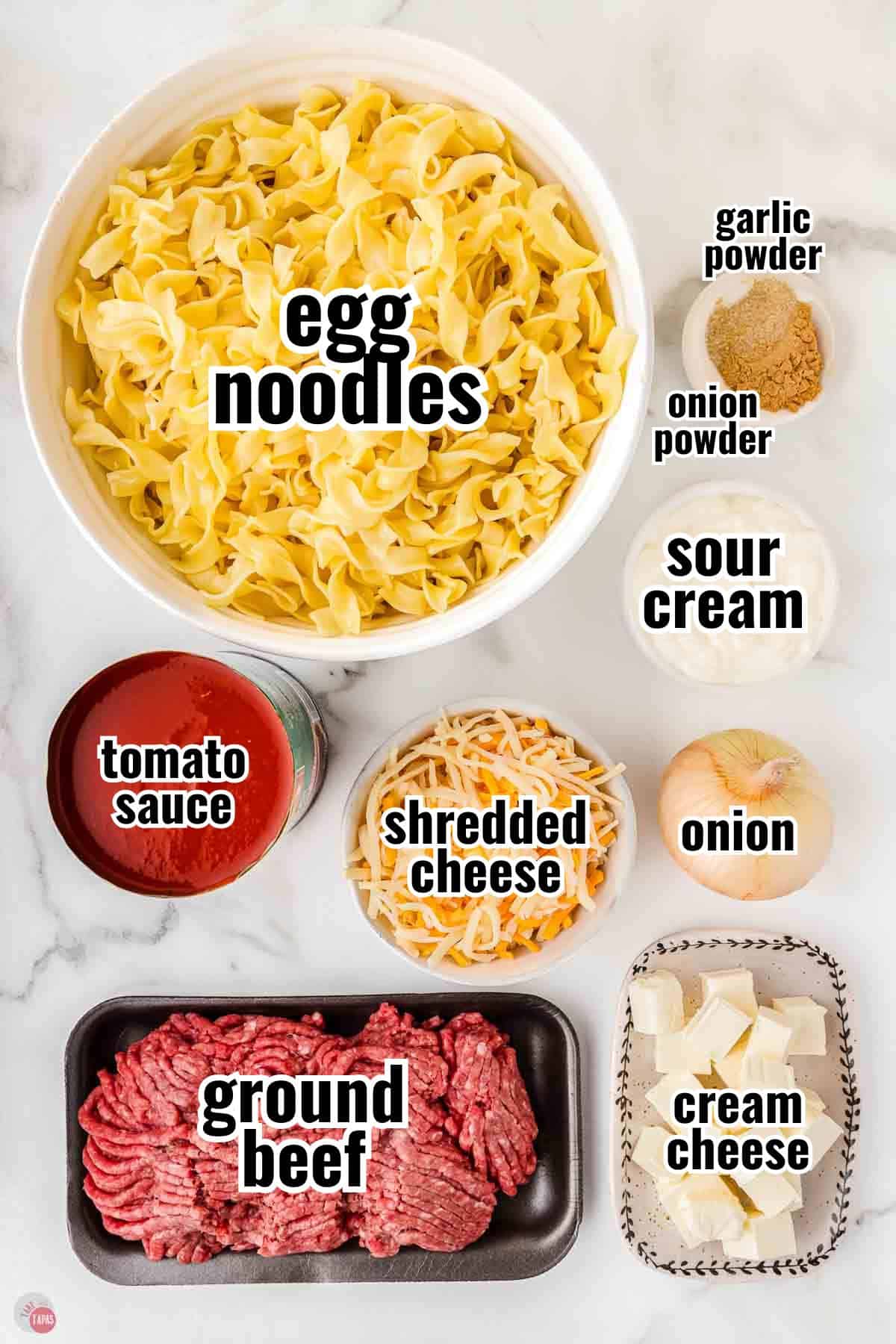 individual ingredients for a recipe with text overlay labeling them