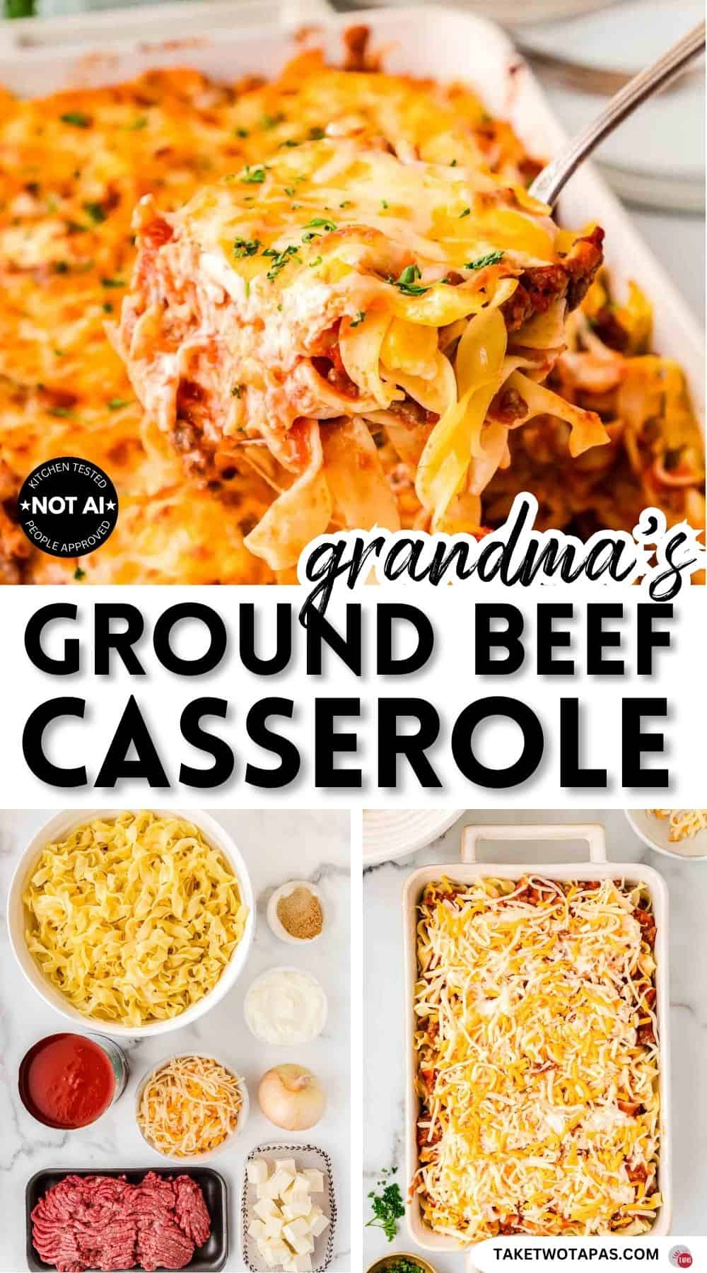 Pinterest pin image for a Grandma's ground beef casserole recipe