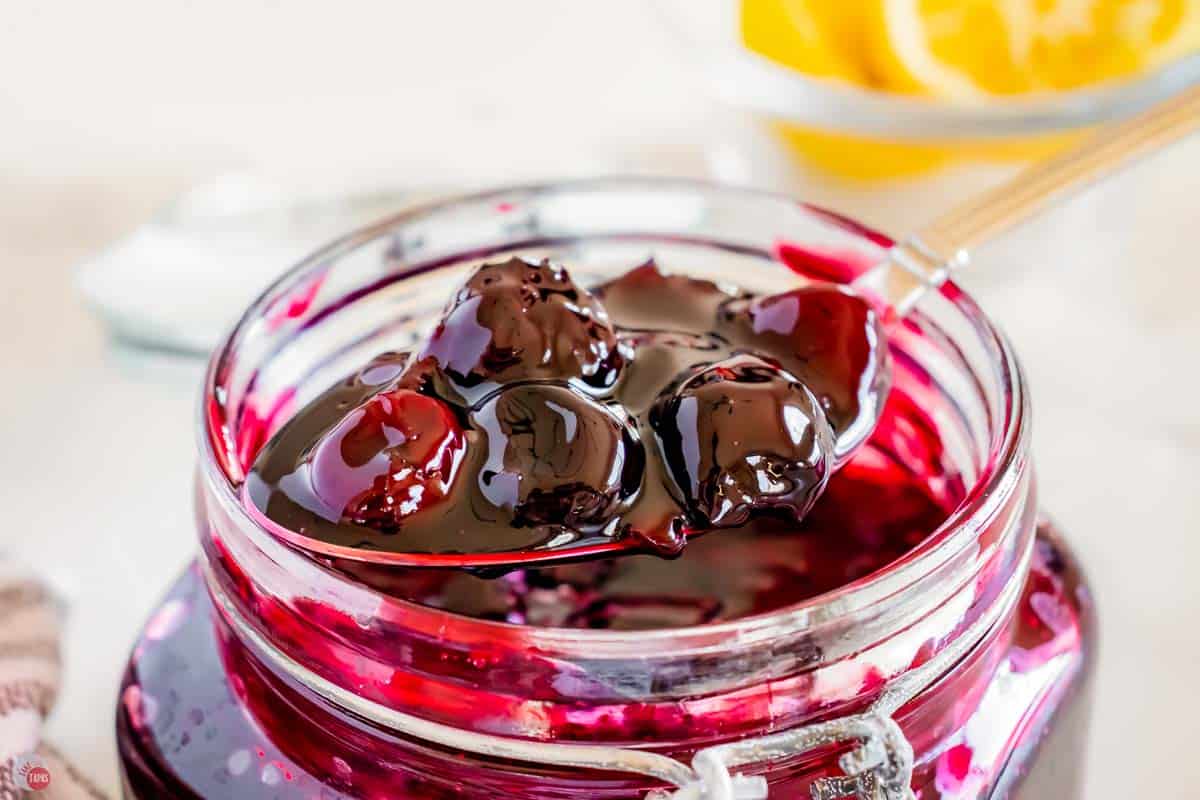 close up of cherry pie filling
