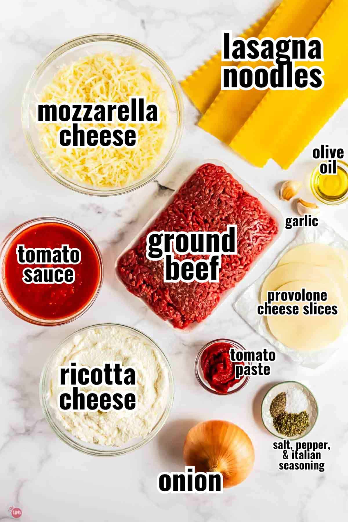 individual ingredients for a recipe with text overlay labeling them
