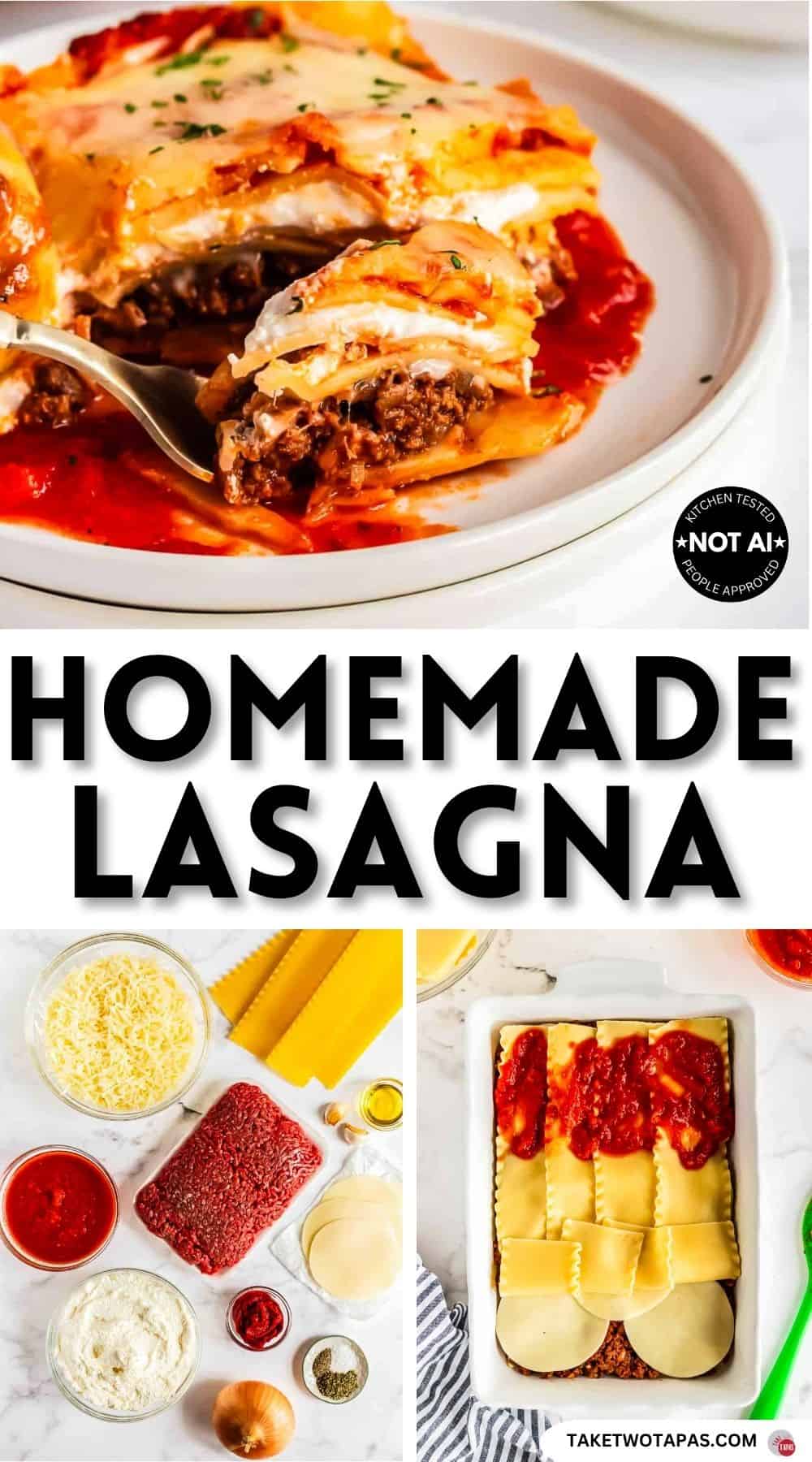 Pinterest pin image for a homemade lasagna recipe