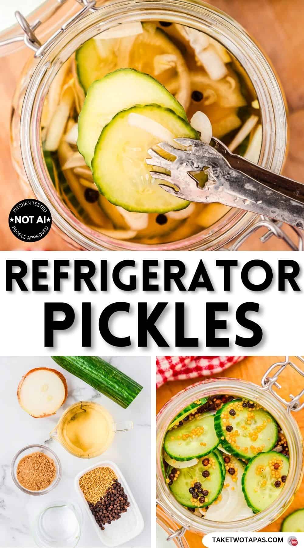 Pinterest pin image for a homemade refrigerator pickle recipe