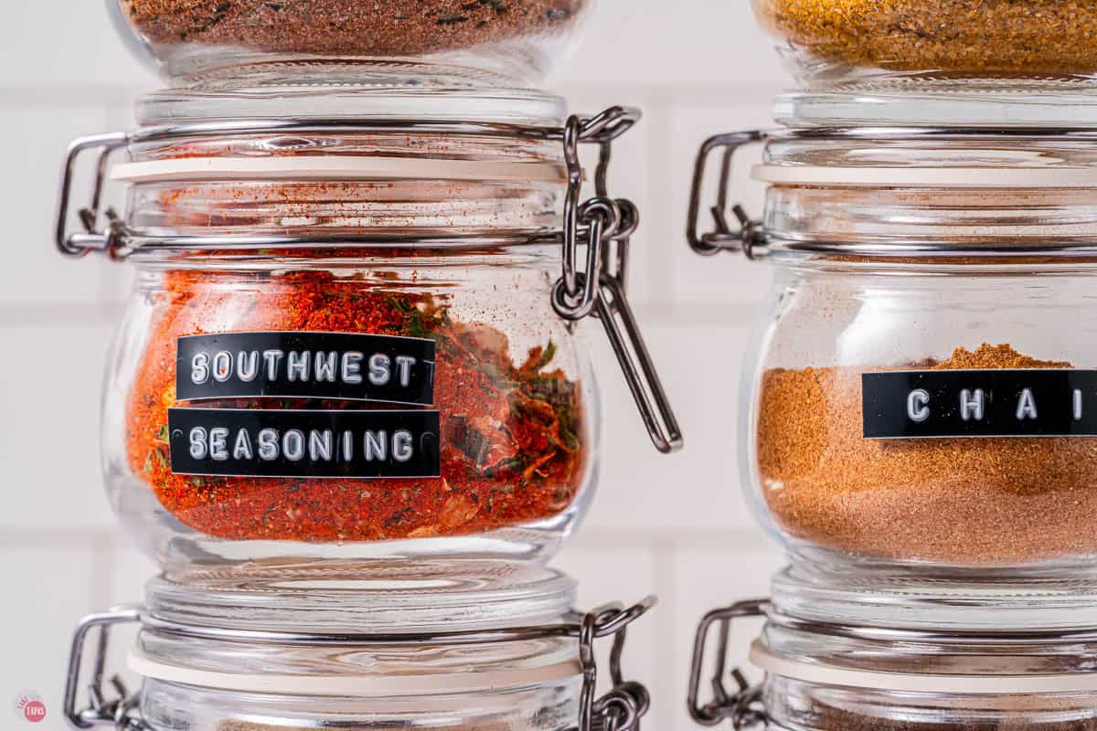 close up of spice jars