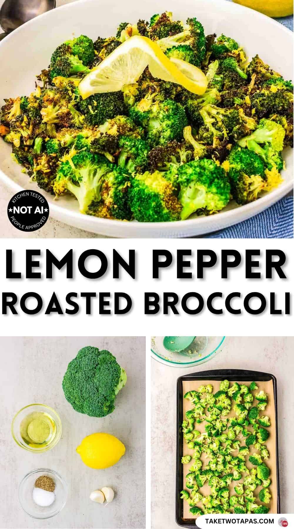 Pinterest pin image for a lemon pepper broccoli recipe