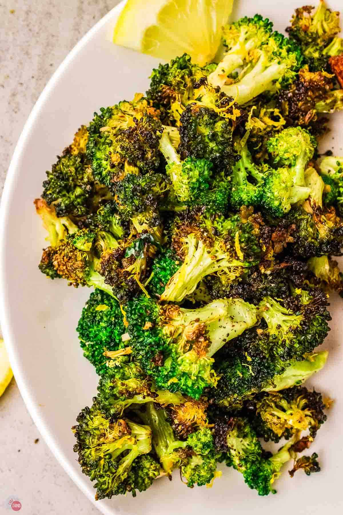 close up of plate of broccoli