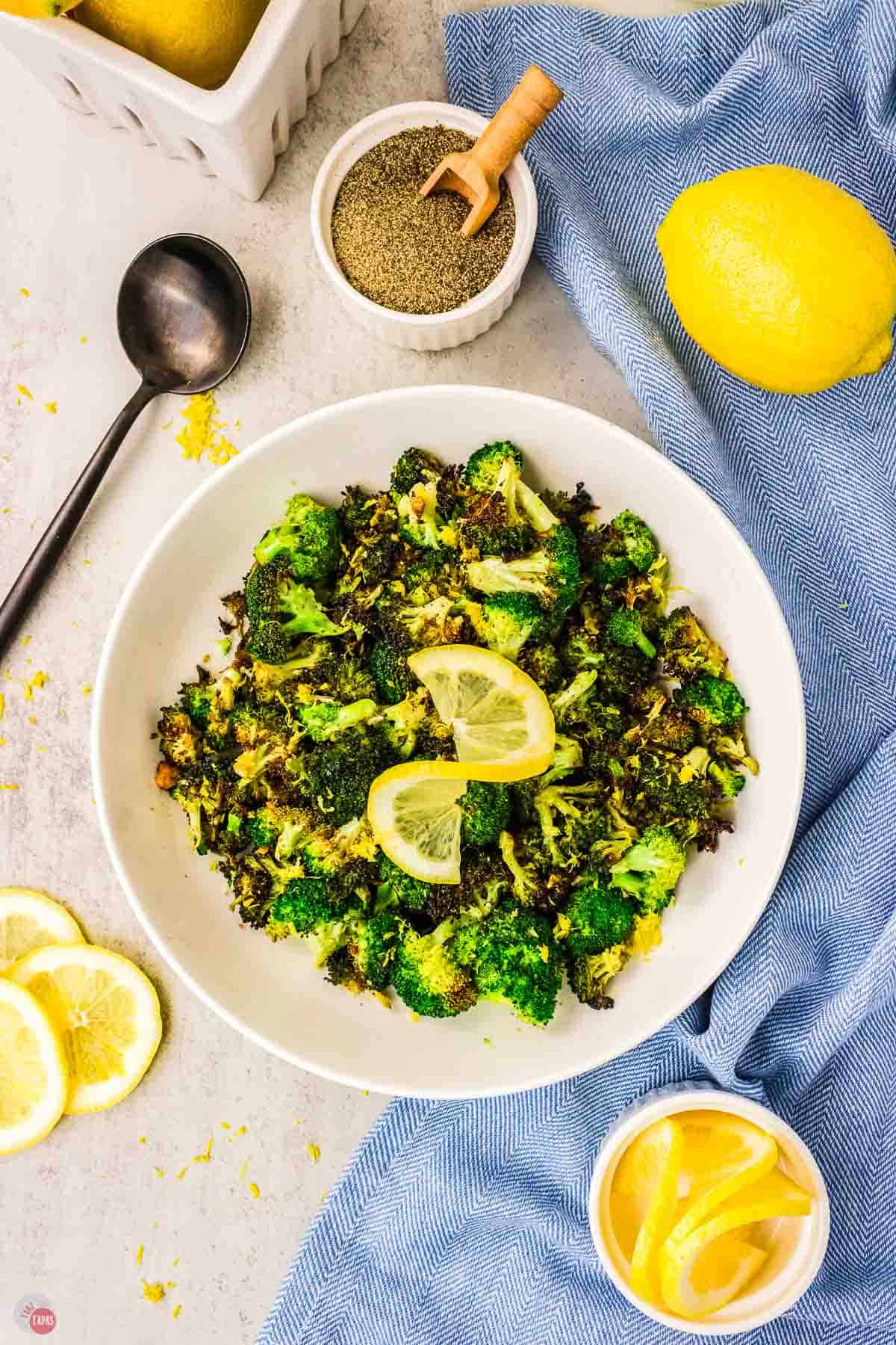 bowl of lemon pepper broccoli
