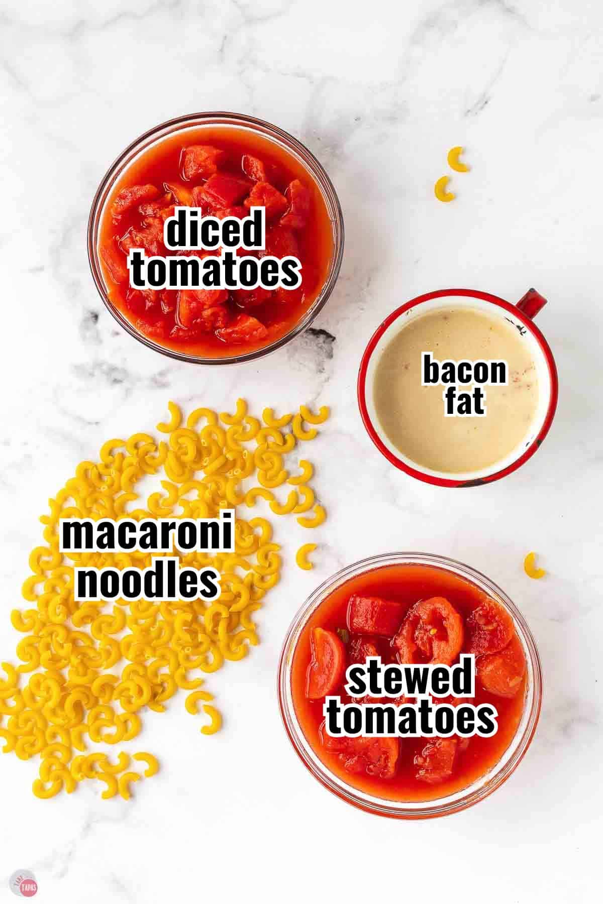 individual ingredients for a recipe with text overlay labeling them