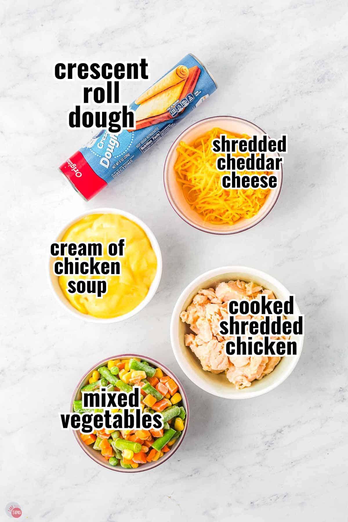 individual ingredients for a recipe with text overlay labeling them