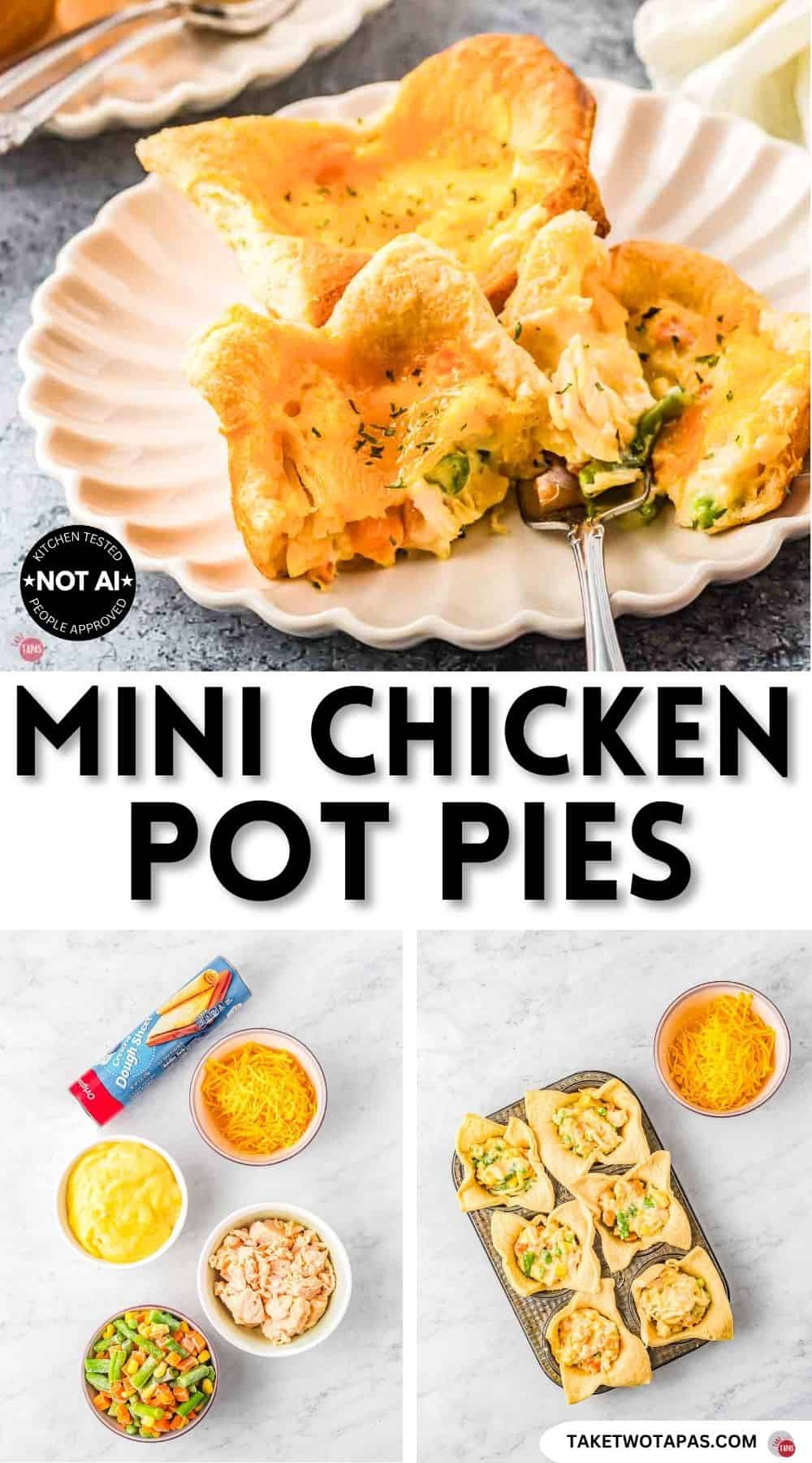 Pinterest pin image for a mini chicken pot pie recipe