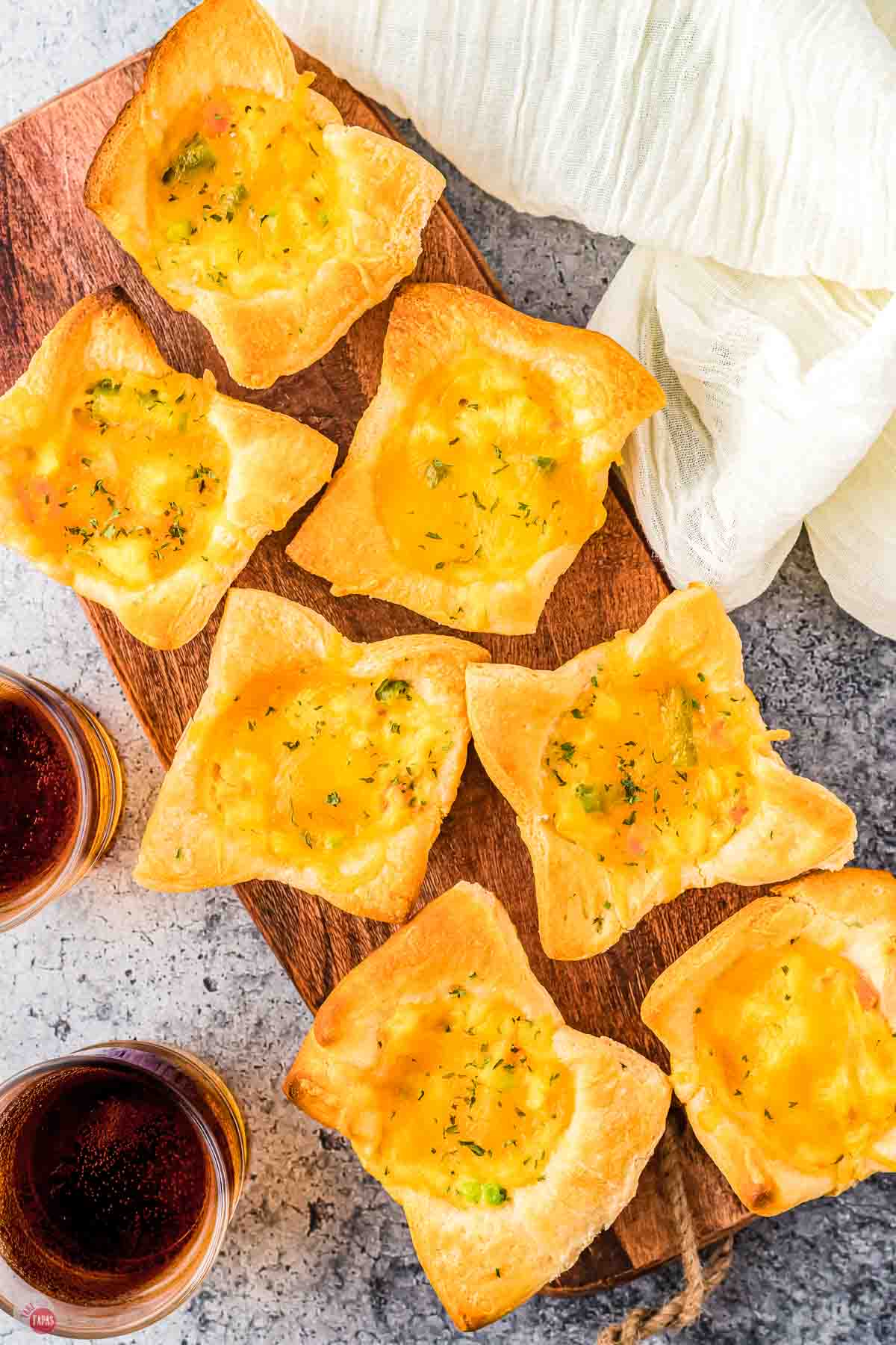 overhead picture of mini pot pies on a cutting board