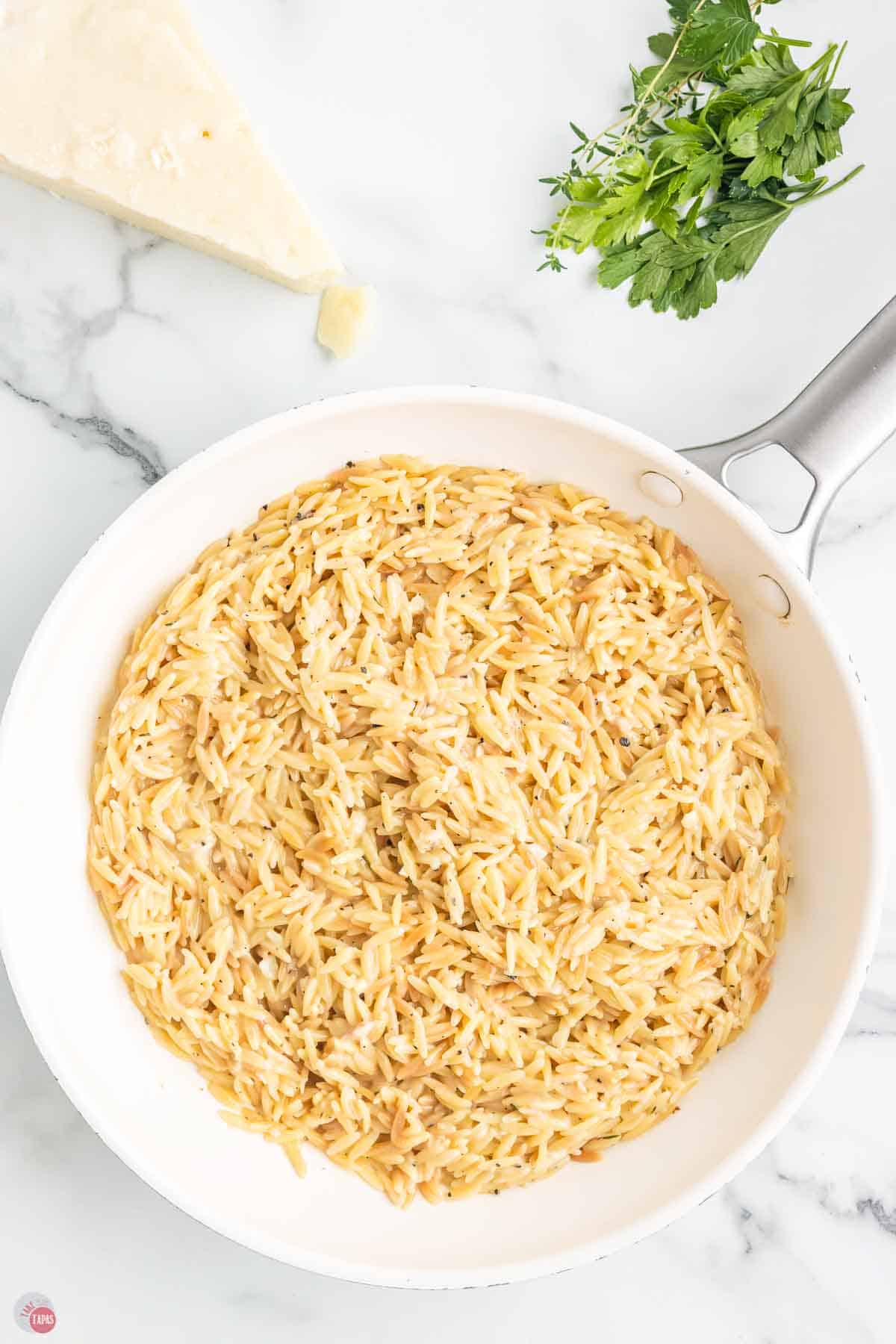 pasta simmering in a skillet