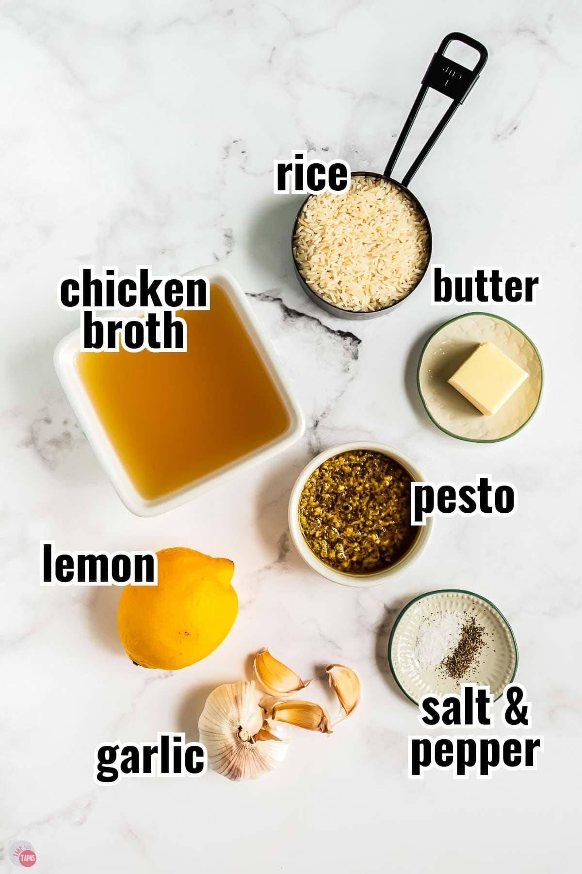 individual ingredients for a recipe with text overlay labeling them