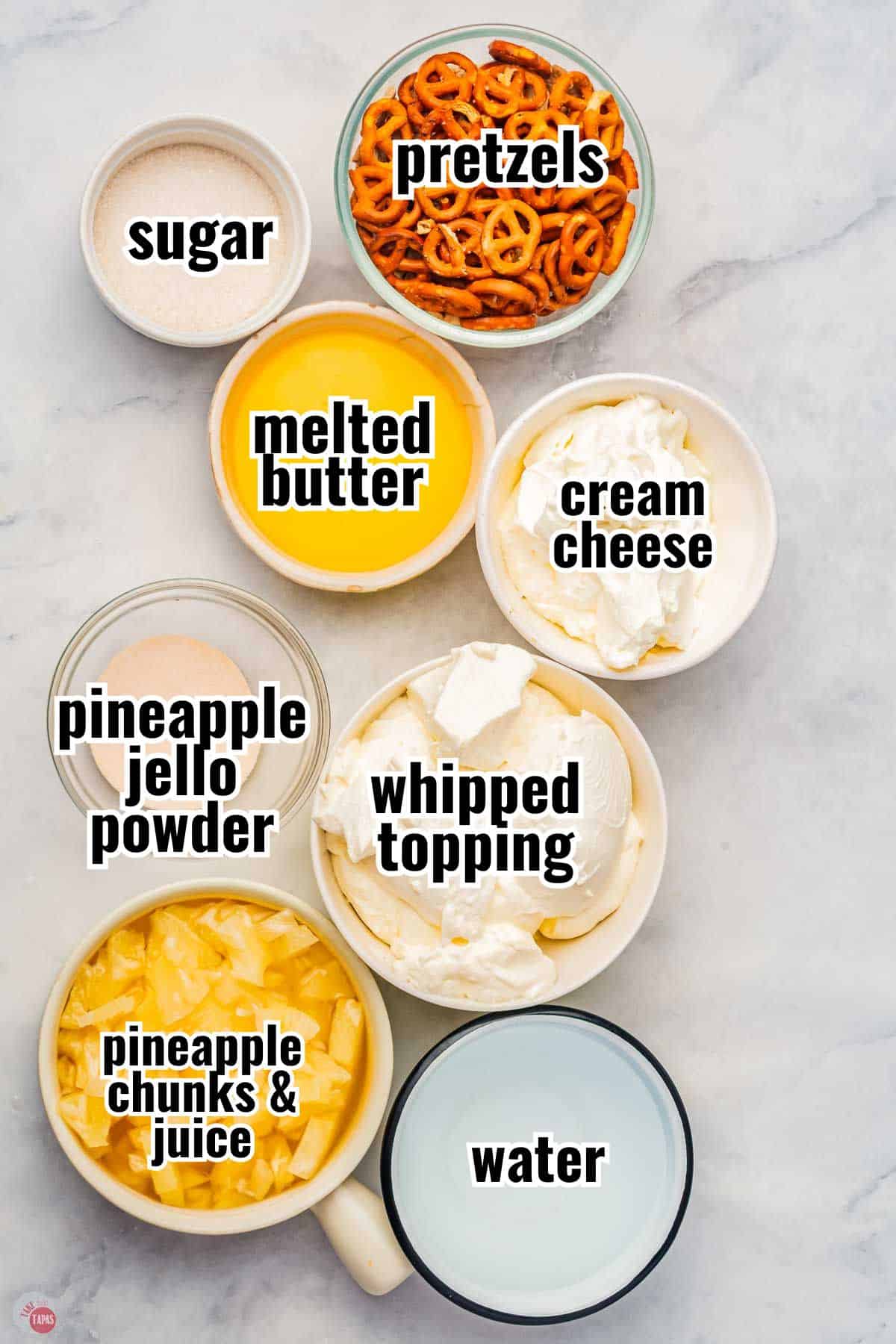 individual ingredients for a recipe with text overlay labeling them