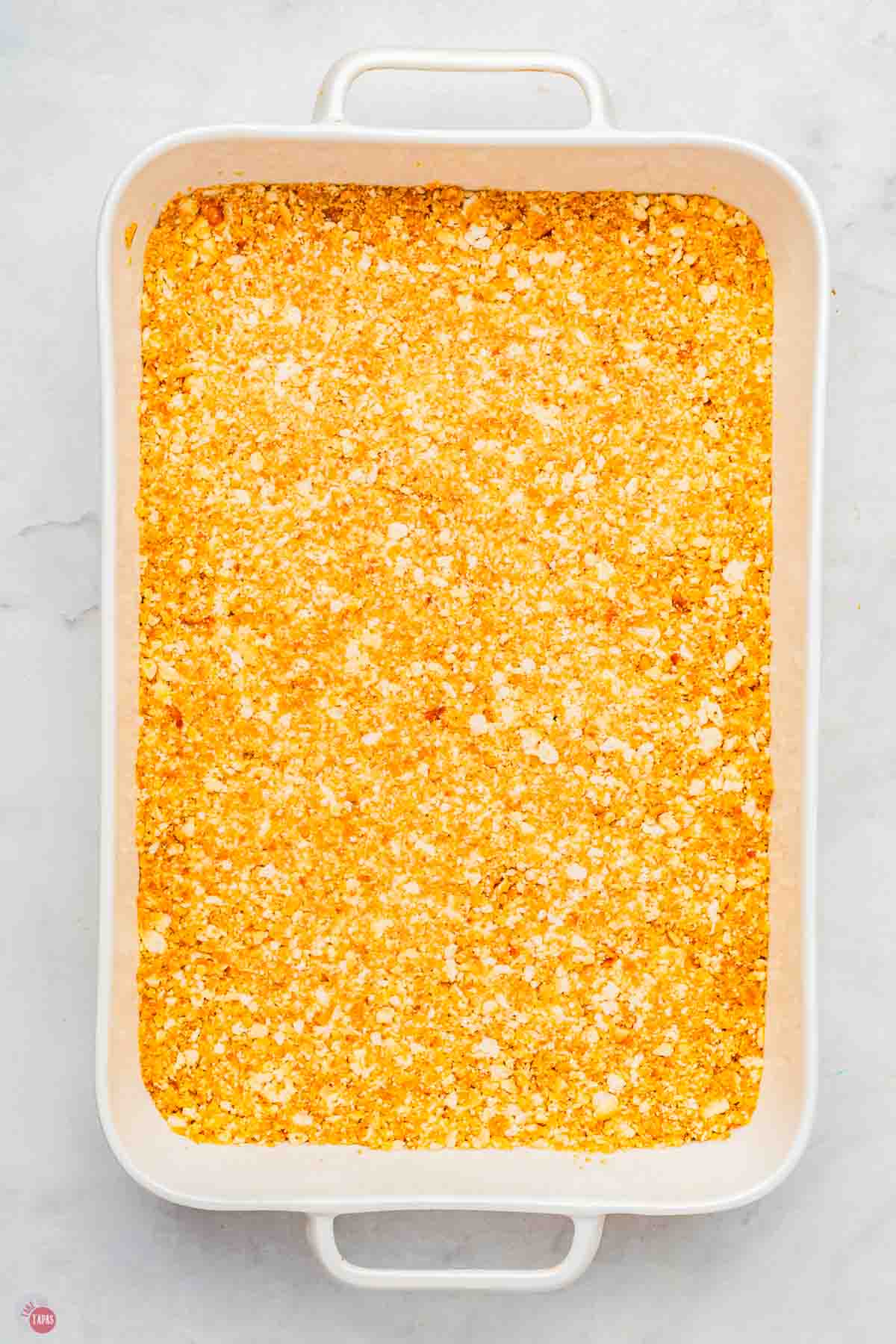 pretzel crust pressed into a baking dish