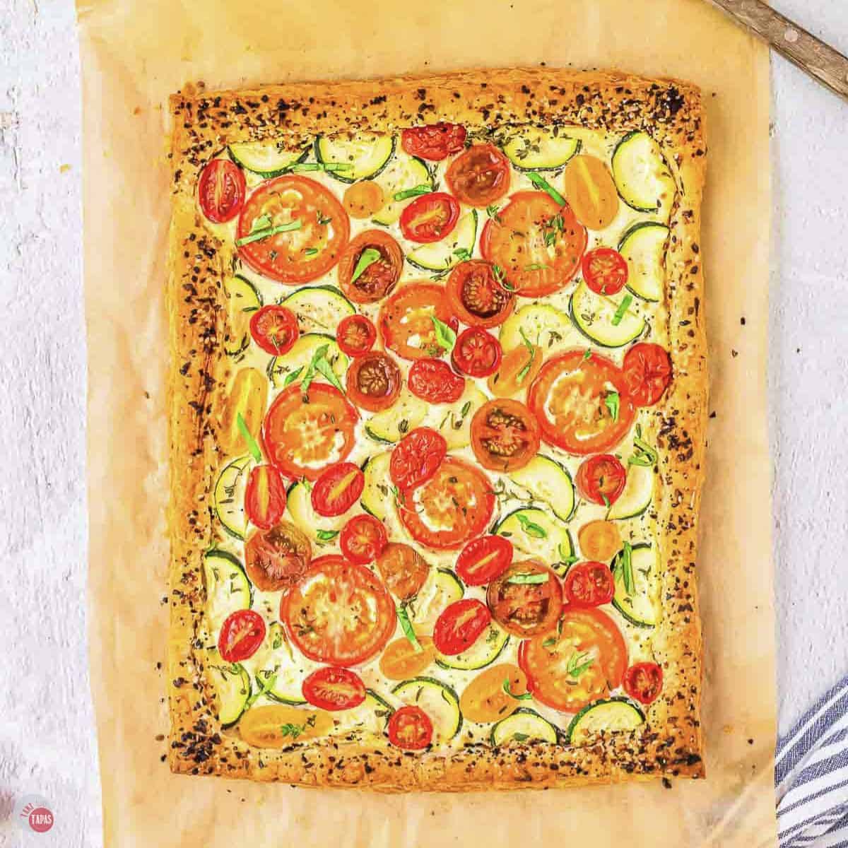 tomato tart on parchment paper