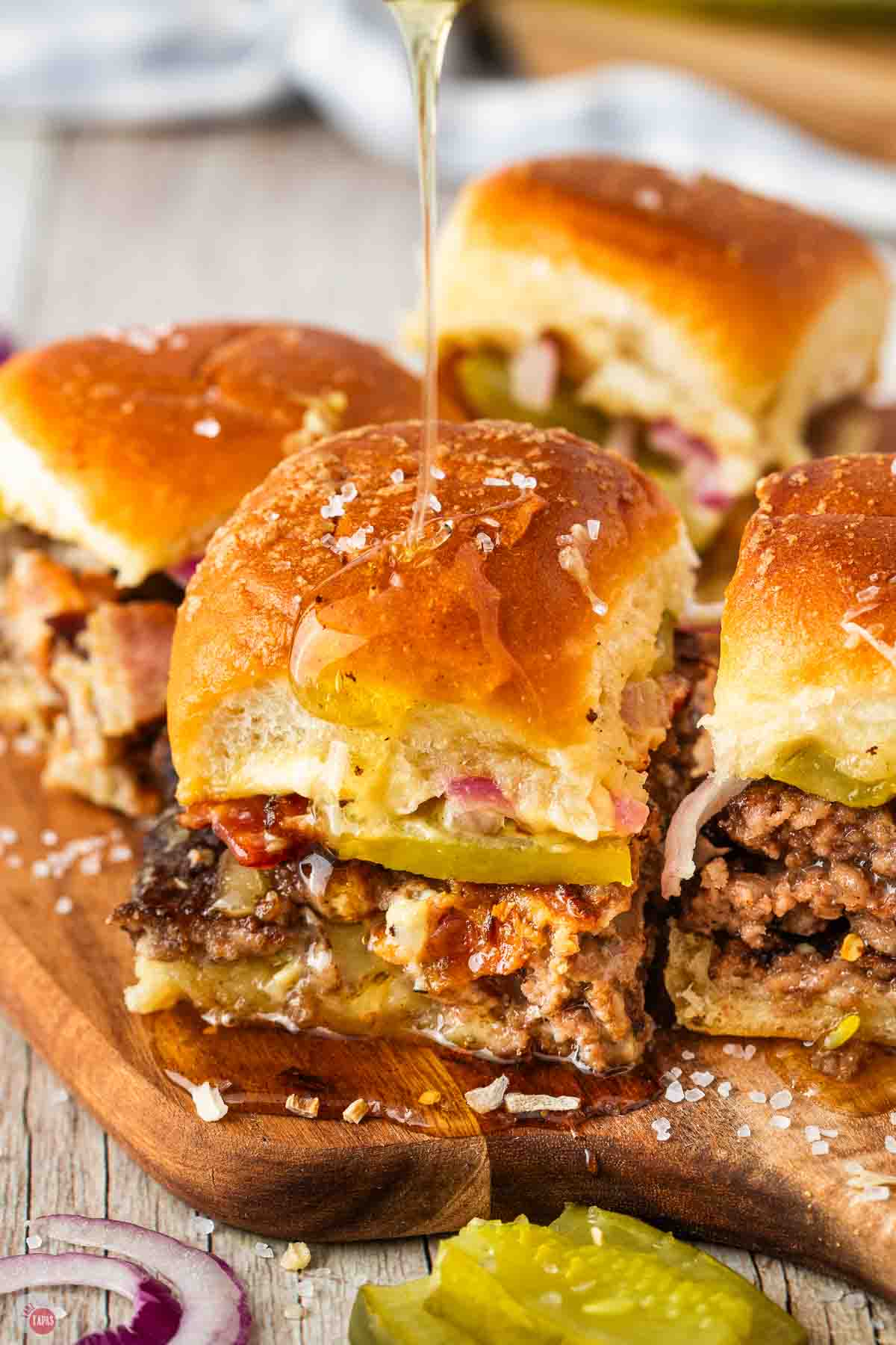 stack of smash burger sliders