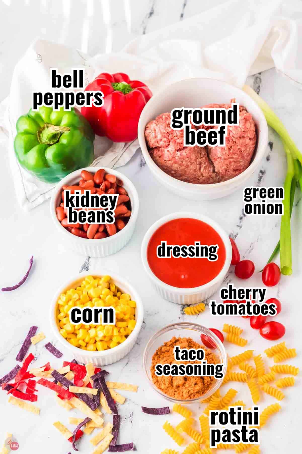 individual ingredients for a recipe with text overlay labeling them