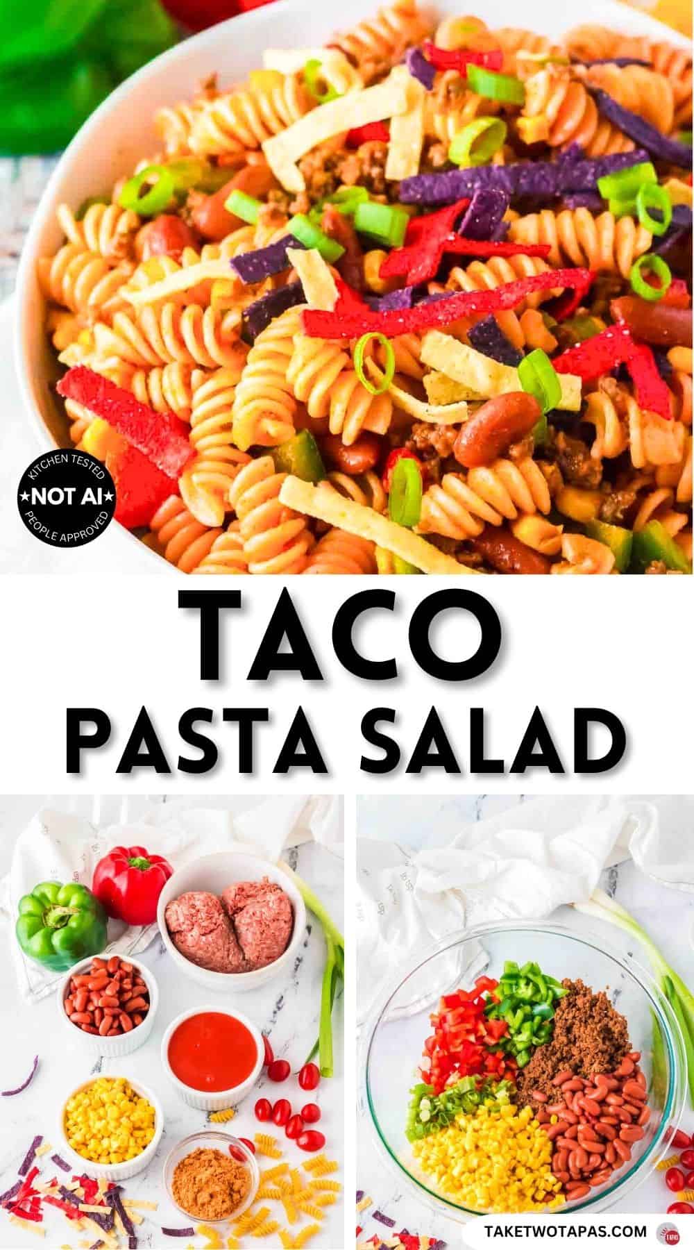 Pinterest pin image for a taco pasta salad recipe