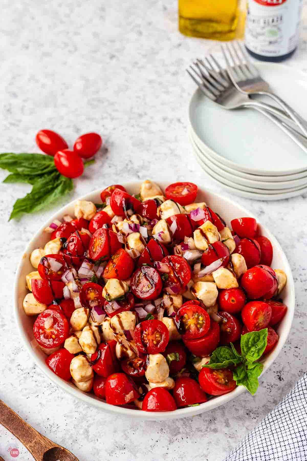 close up of salad in a white bowl