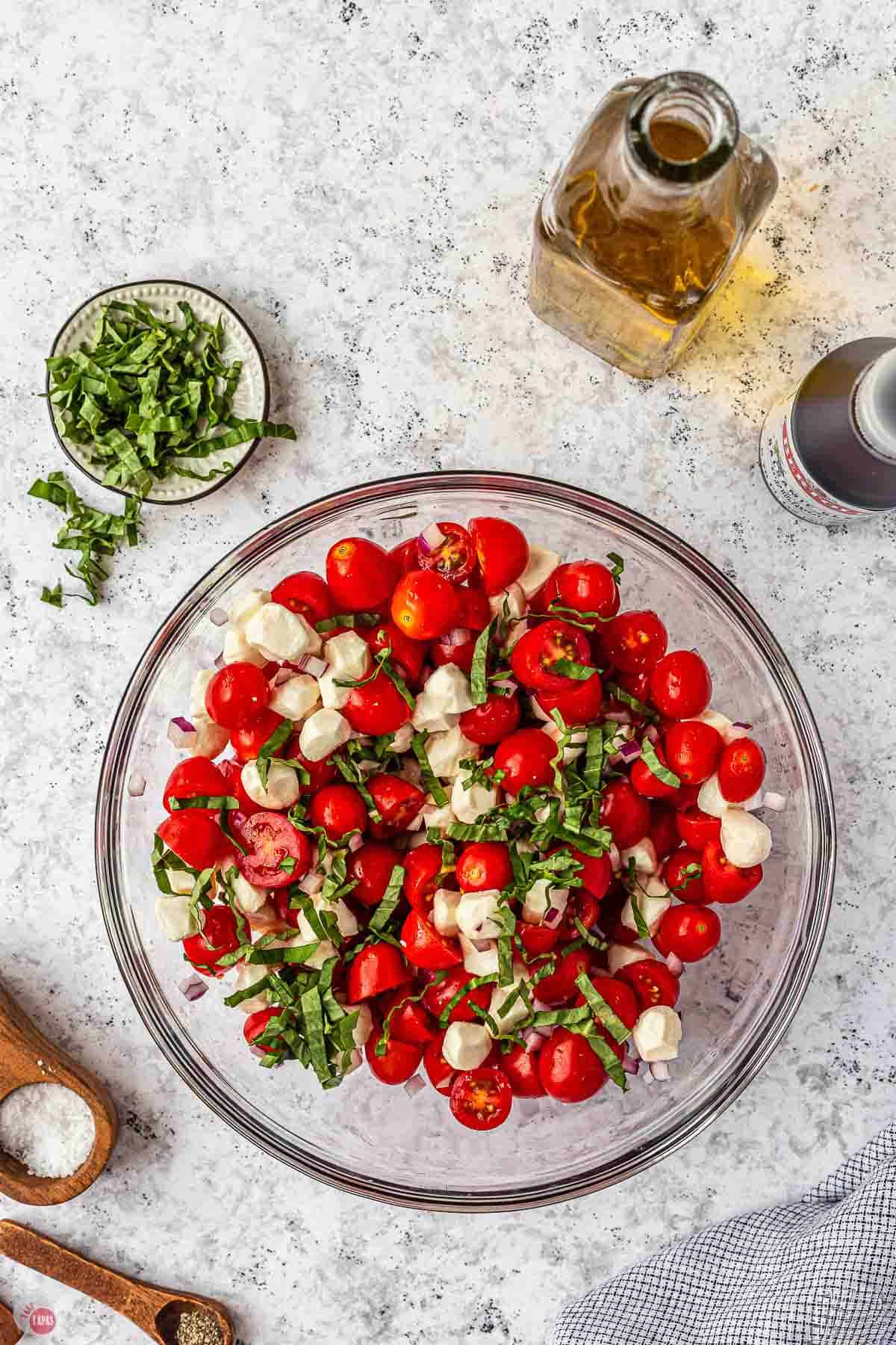 bowl of caprese salad ingredients