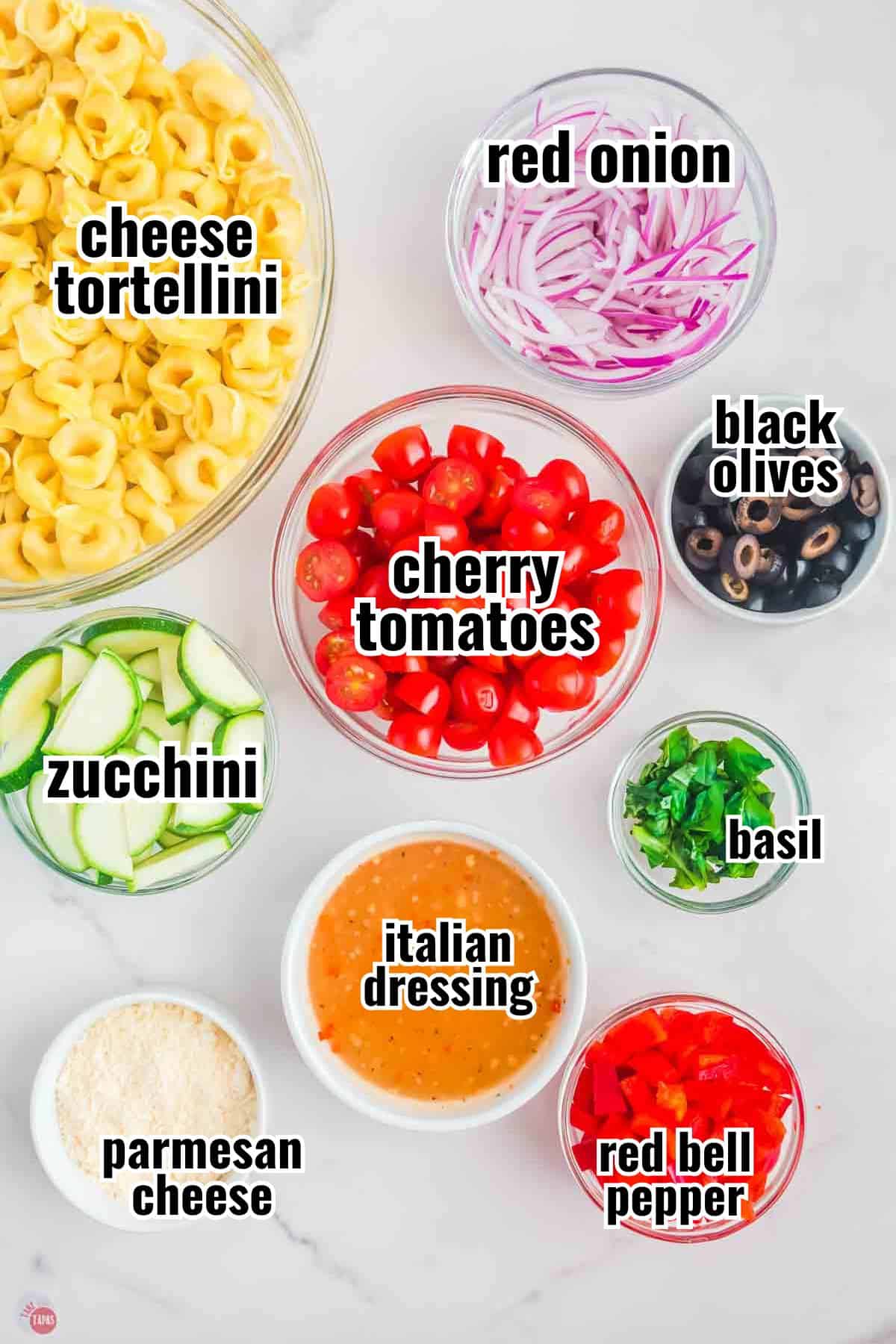 individual ingredients for a recipe with text overlay labeling them