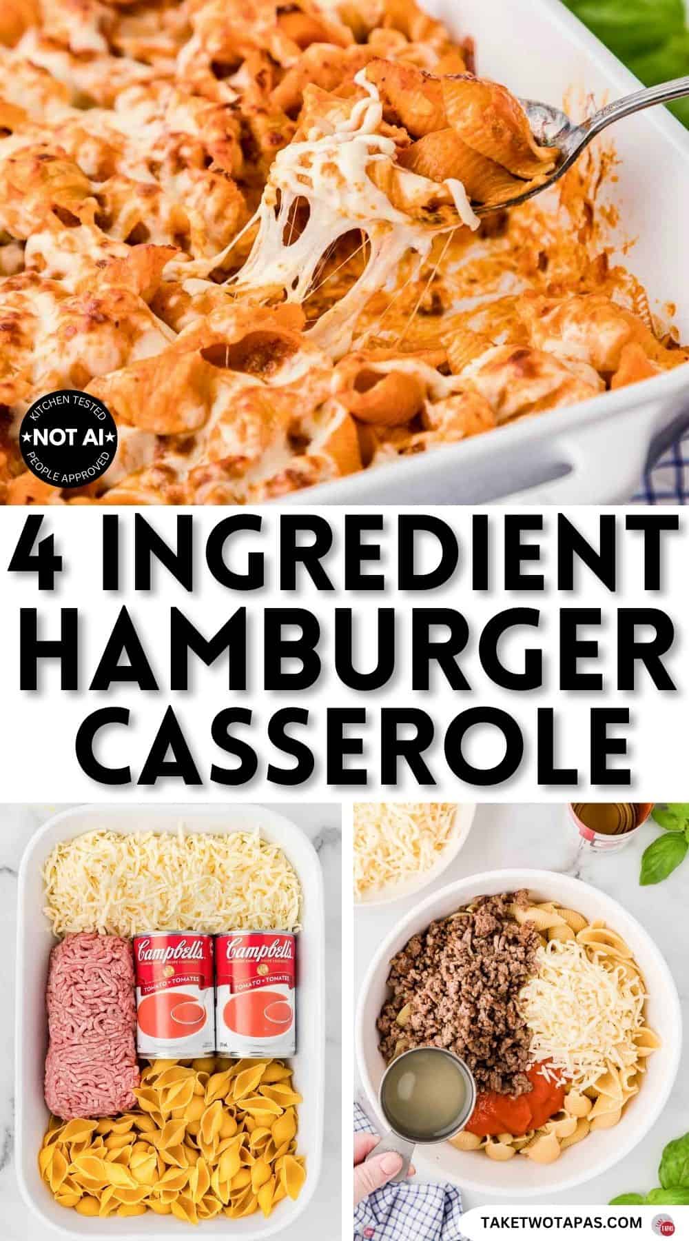 Pinterest pin image for a 4 ingredient hamburger casserole recipe
