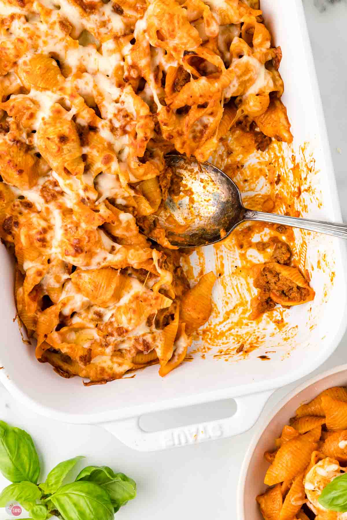 hearty casserole with scoop missing