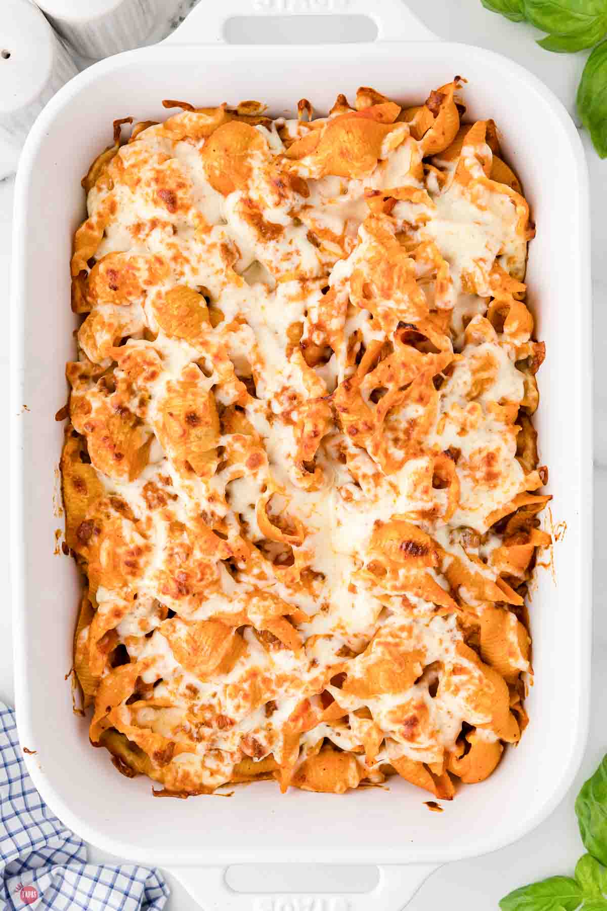 4 ingredient casserole baked in a white dish