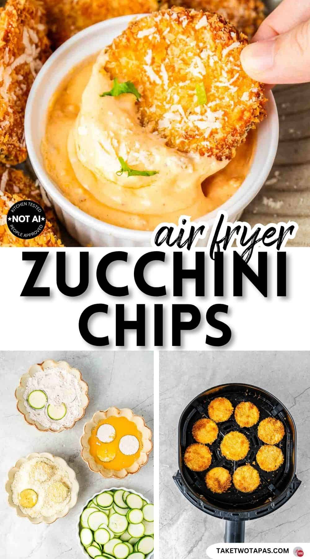 Pinterest pin image for an air fryer zucchini chips recipe