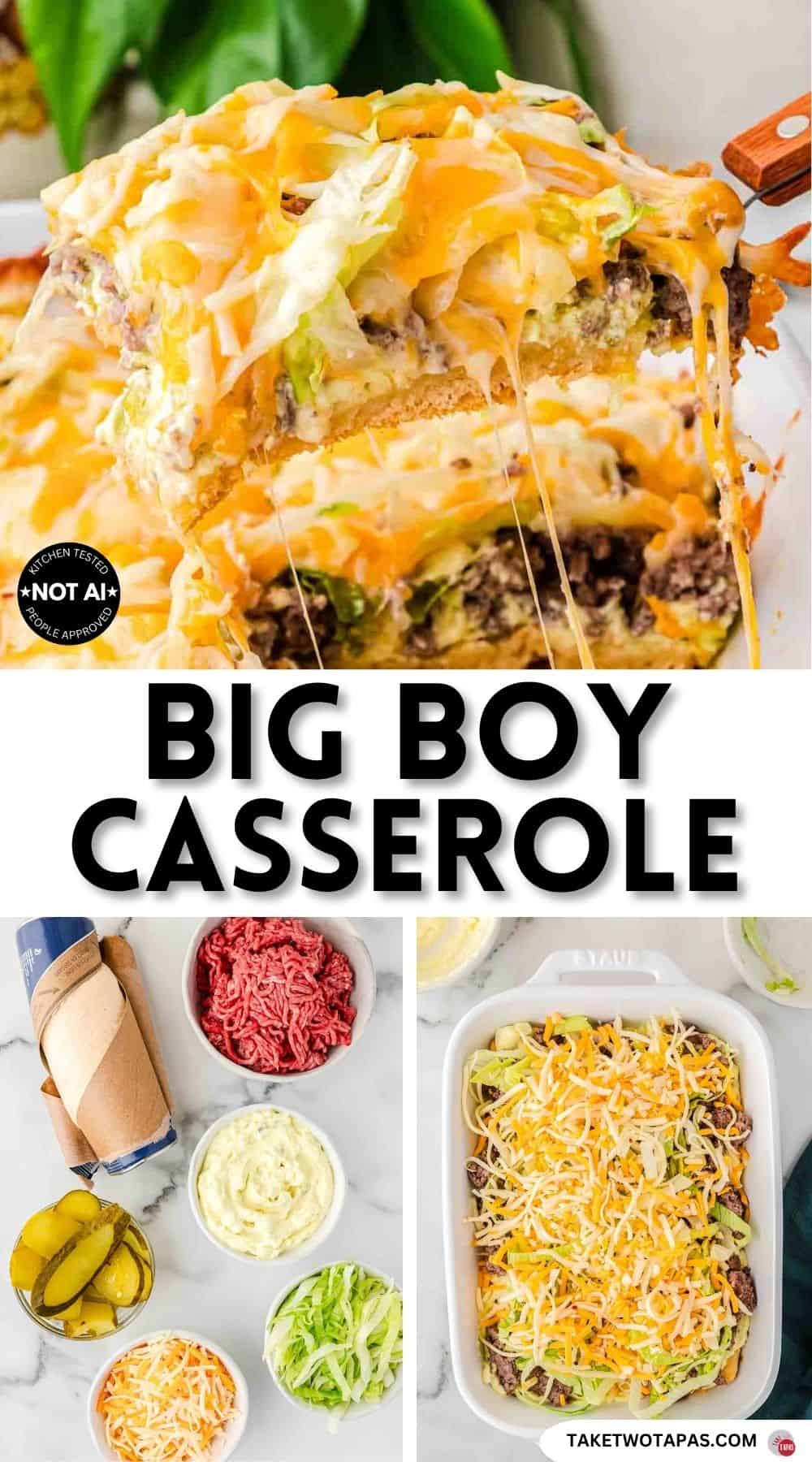 Pinterest pin image for a copycat big boy casserole recipe