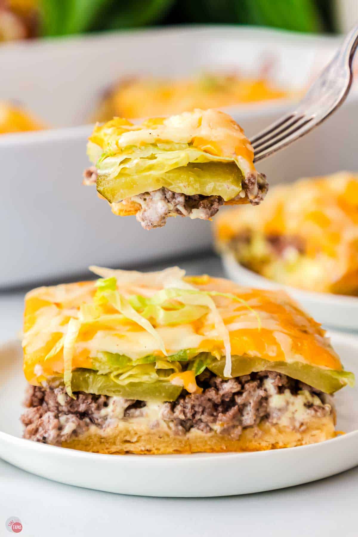 bite of casserole on a fork