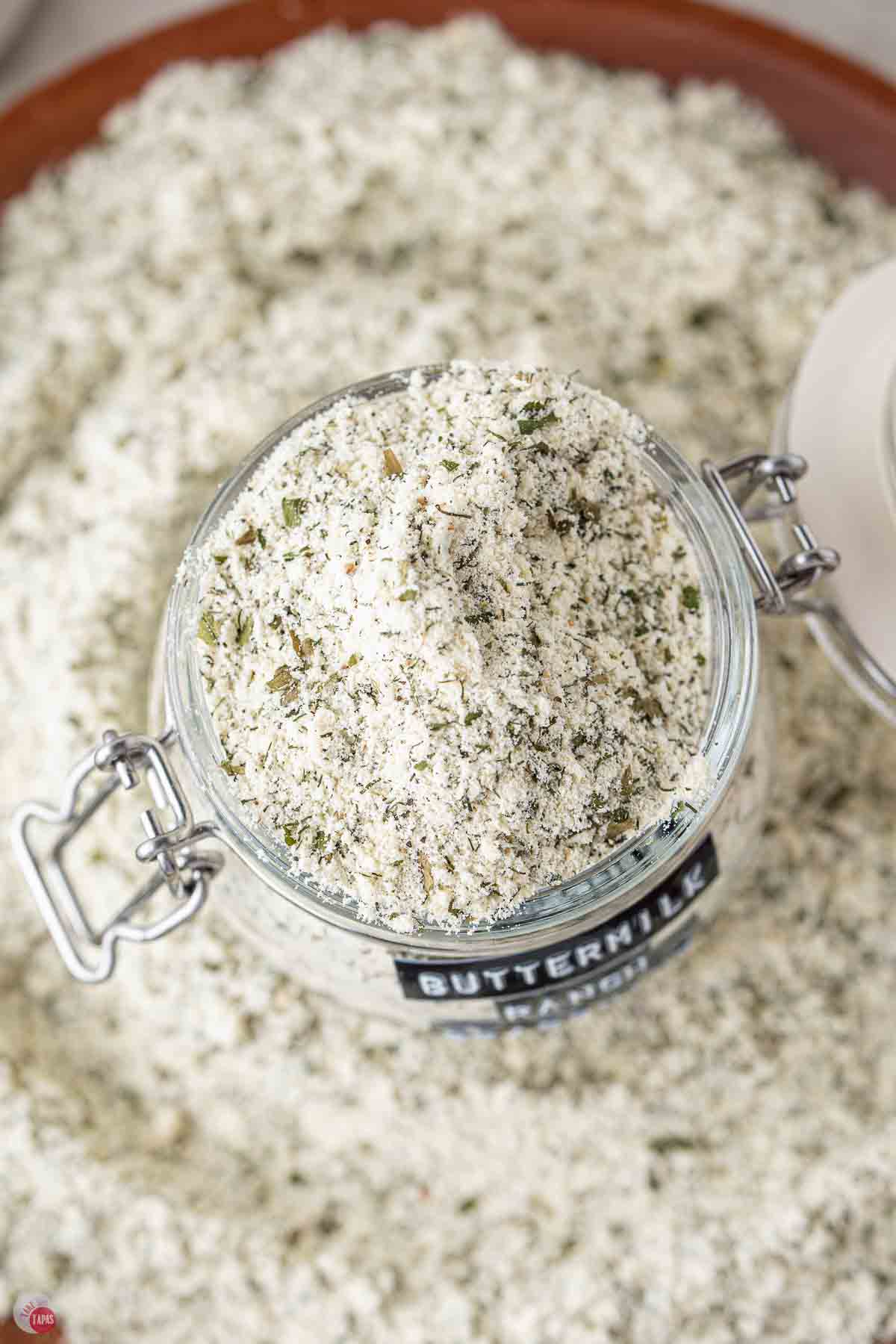 overhead picture of jar of buttermilk ranch seasoning mix