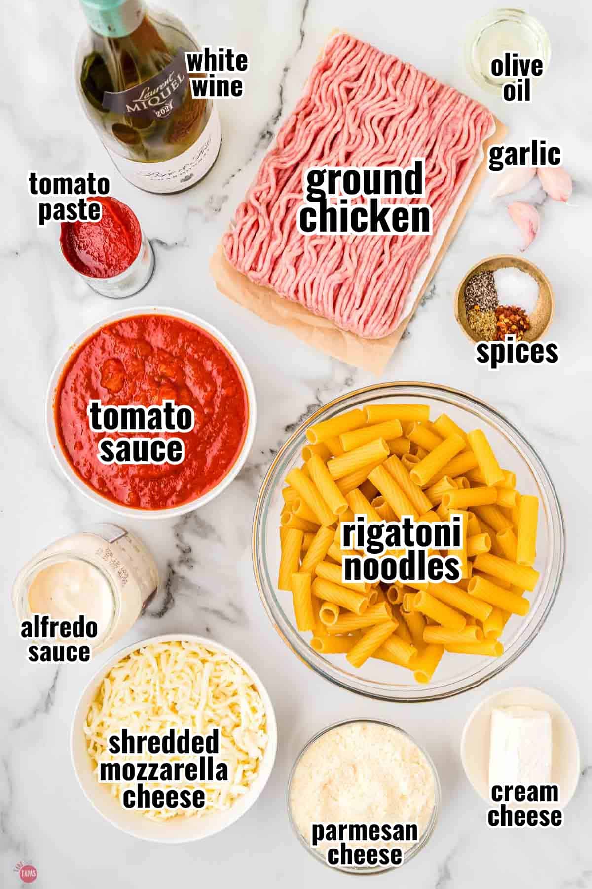individual ingredients for a recipe with text overlay labeling them