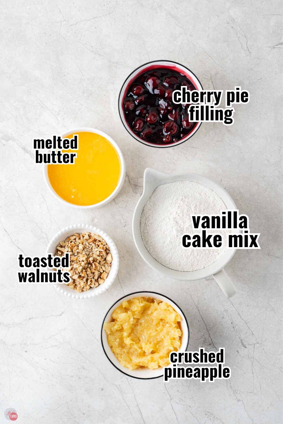 individual ingredients for a recipe with text overlay labeling them