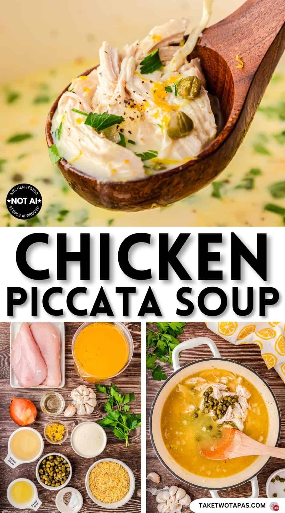 Pinterest pin image for a chicken piccata soup recipe