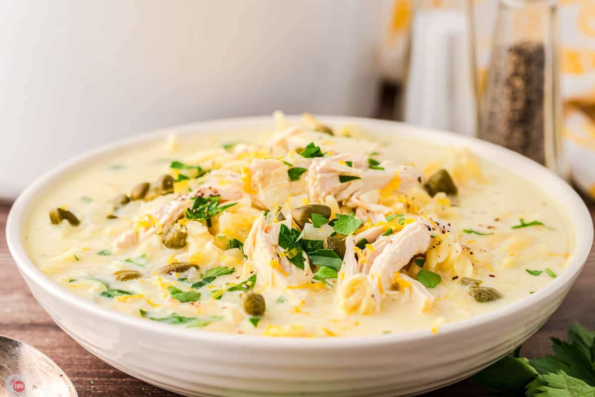 side view of pot of soup