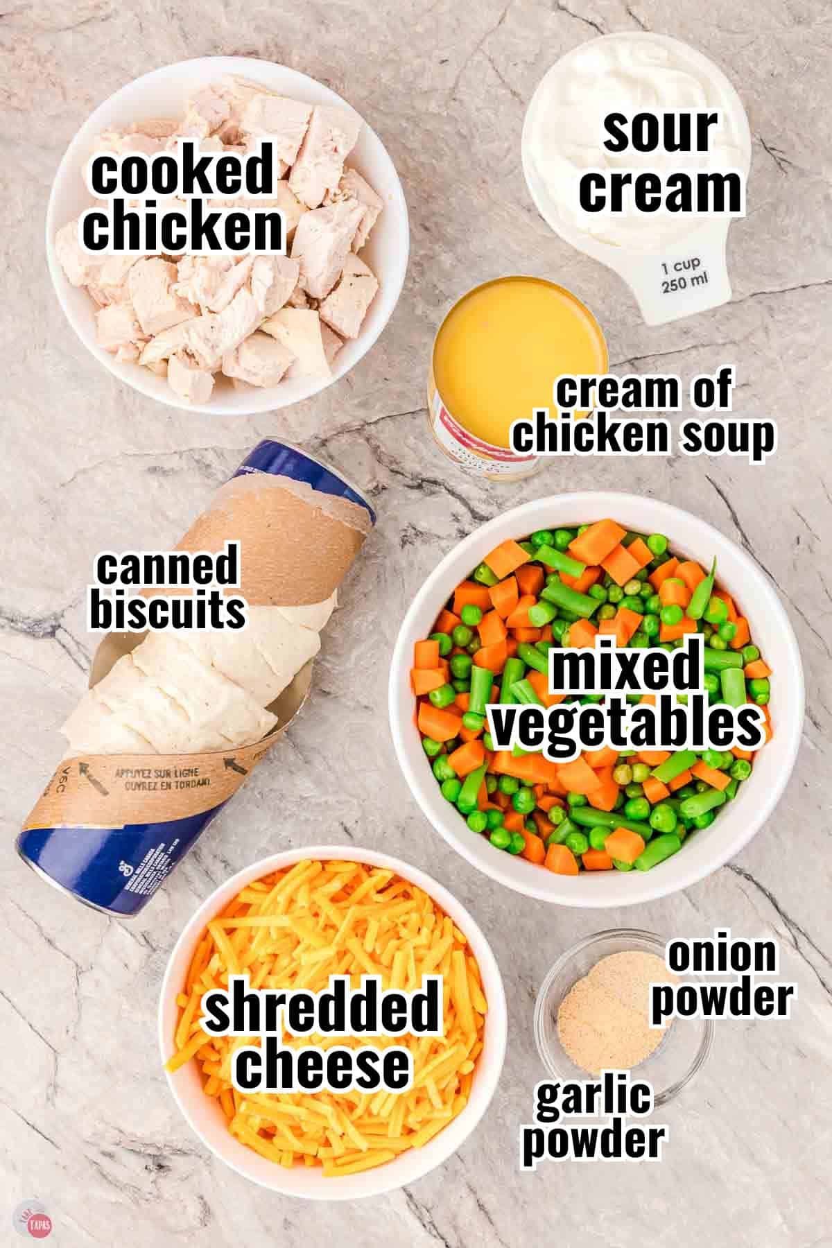 individual ingredients for a recipe with text overlay labeling them
