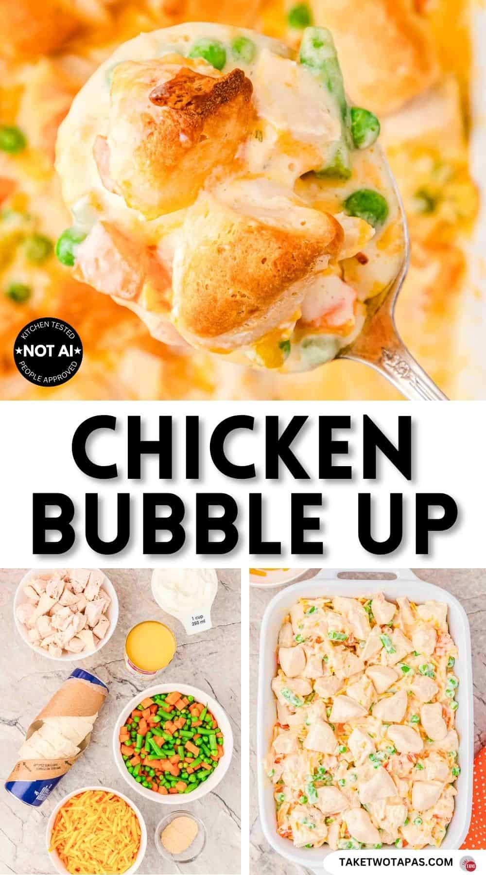 Pinterest pin image for a chicken bubble up casserole recipe