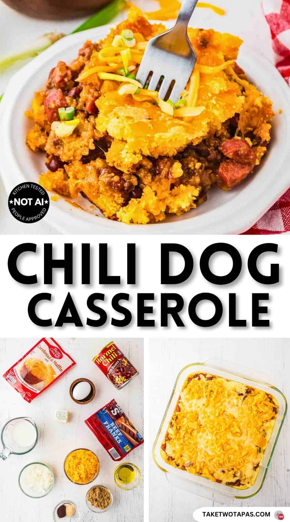 Pinterest pin image for a chili dog casserole recipe