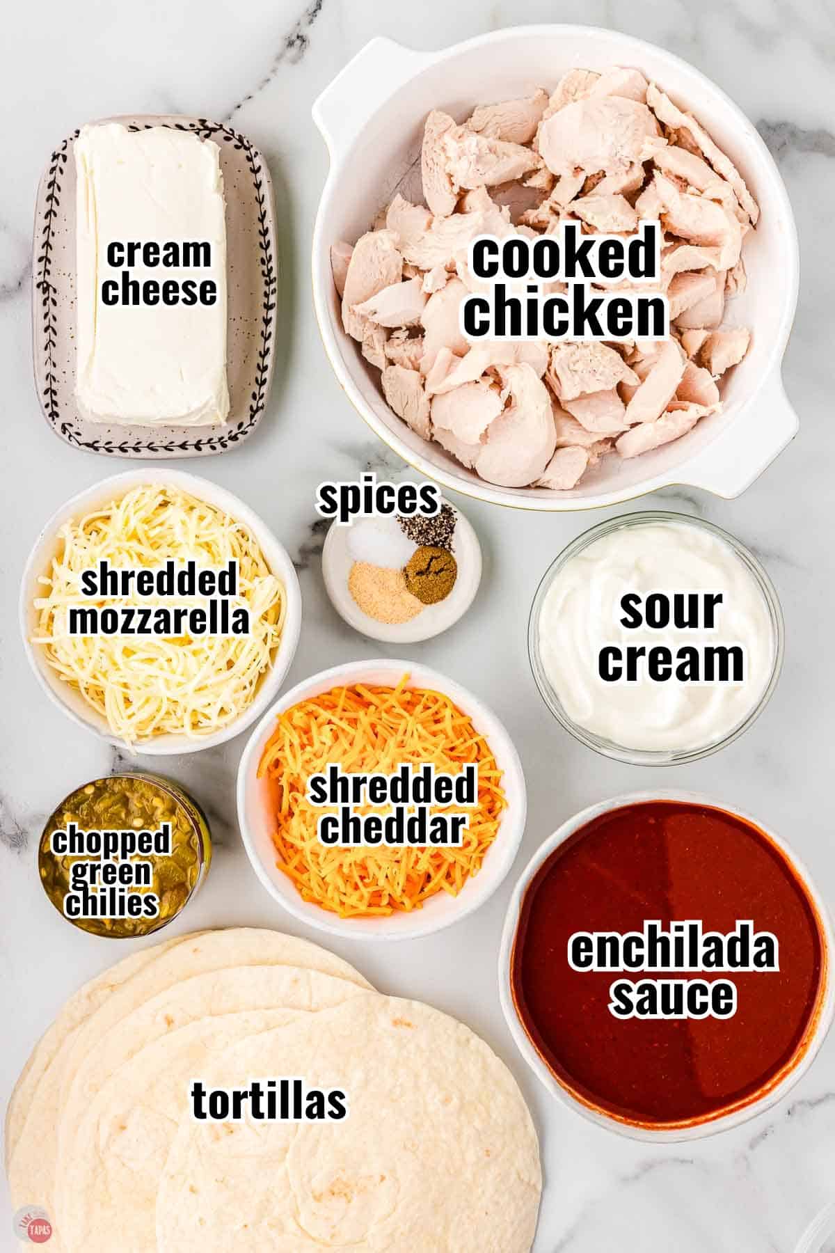 individual ingredients for a recipe with text overlay labeling them