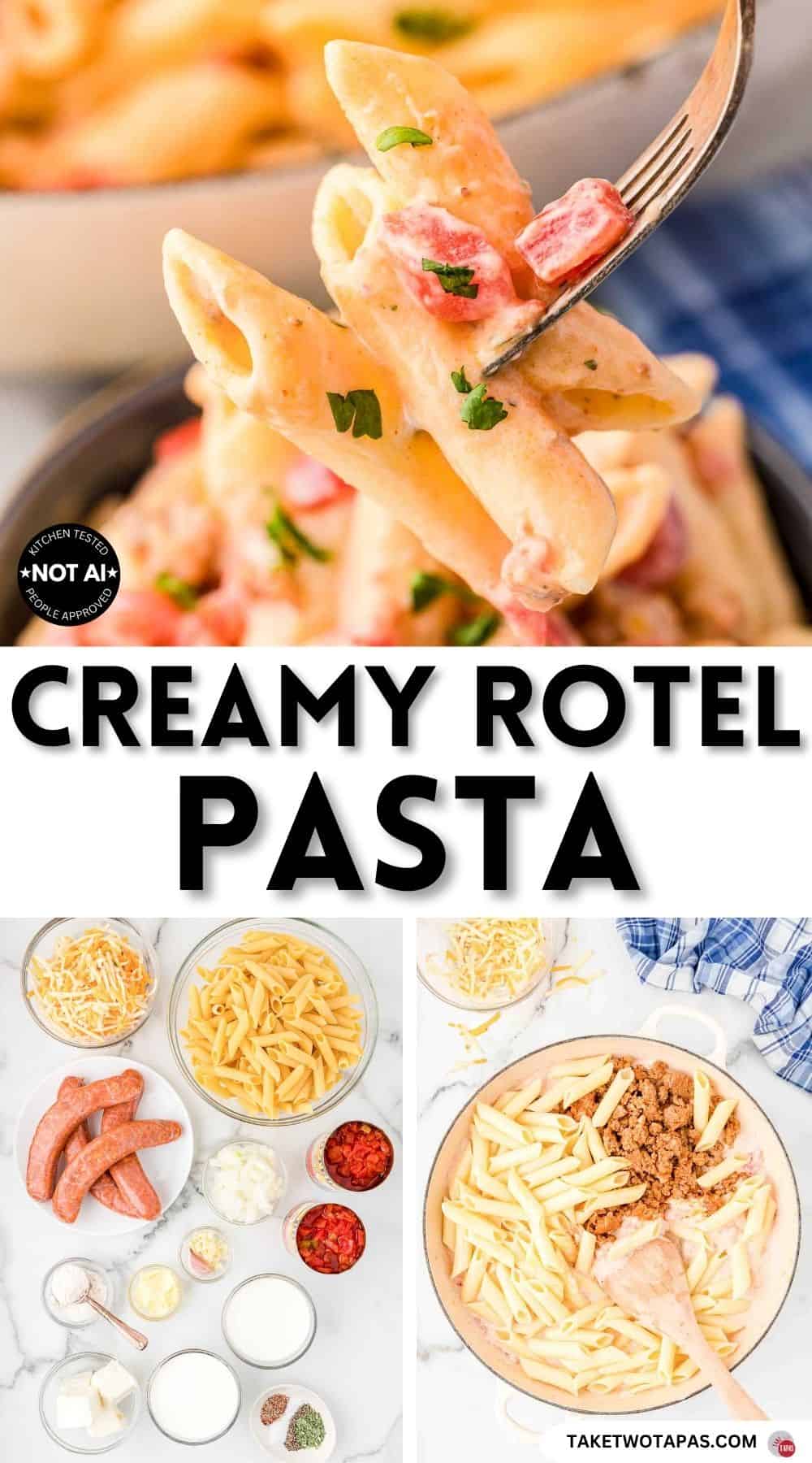 Pinterest pin image for a creamy rotel pasta recipe