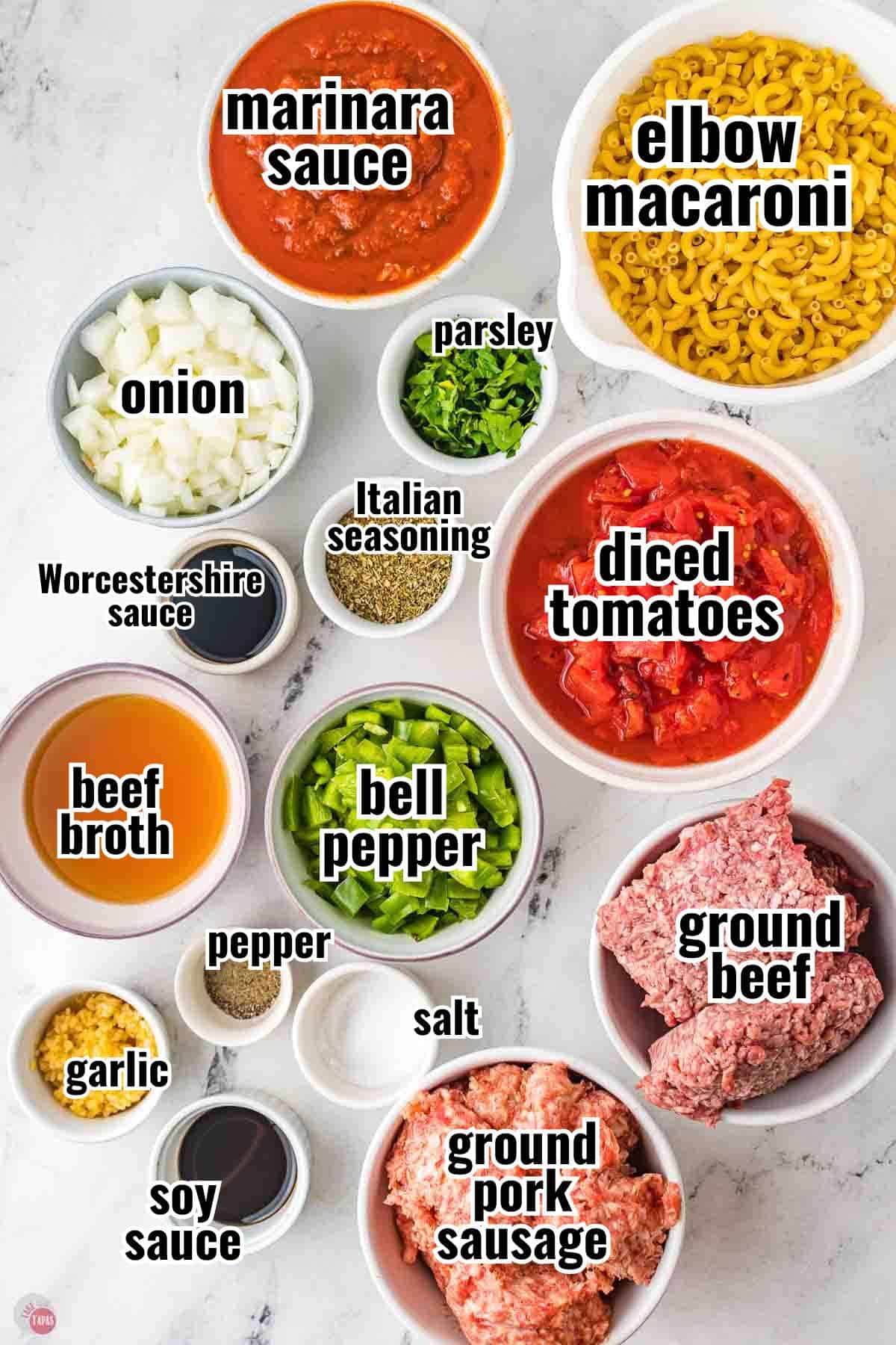 individual ingredients for a recipe with text overlay labeling them