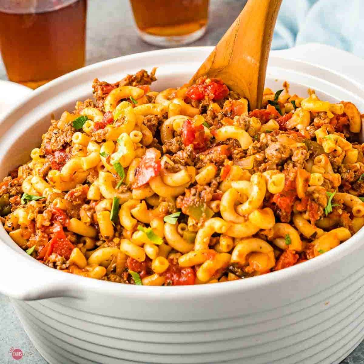 pot of hamburger goulash recipe