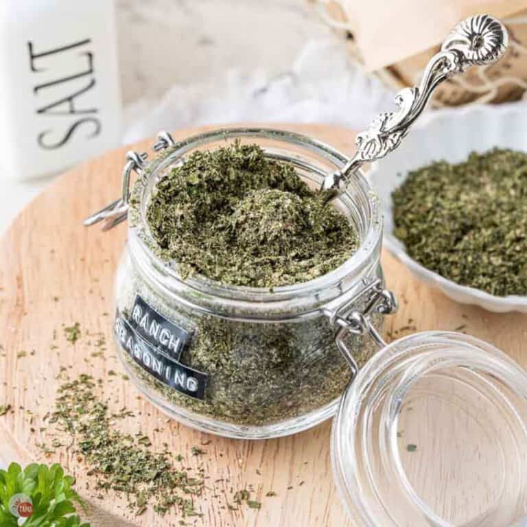 jar of ranch seasoning on a wood board