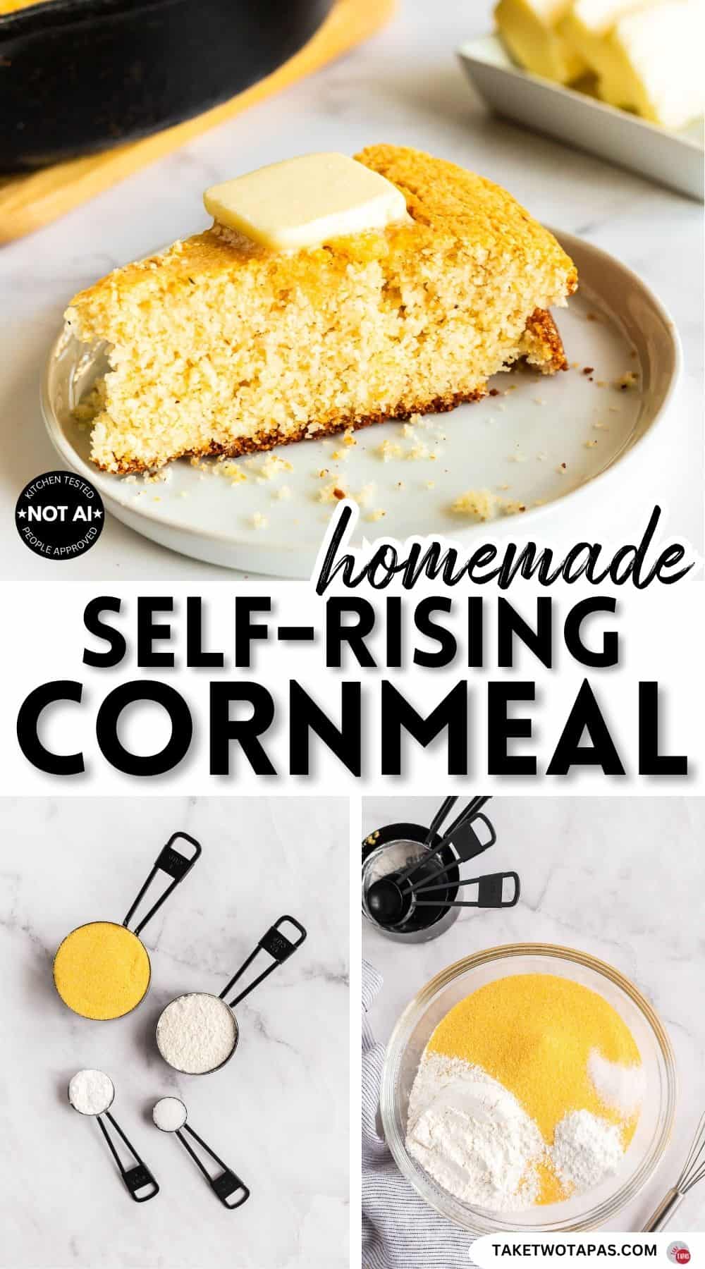Pinterest pin image for a self-rising cornmeal mix recipe