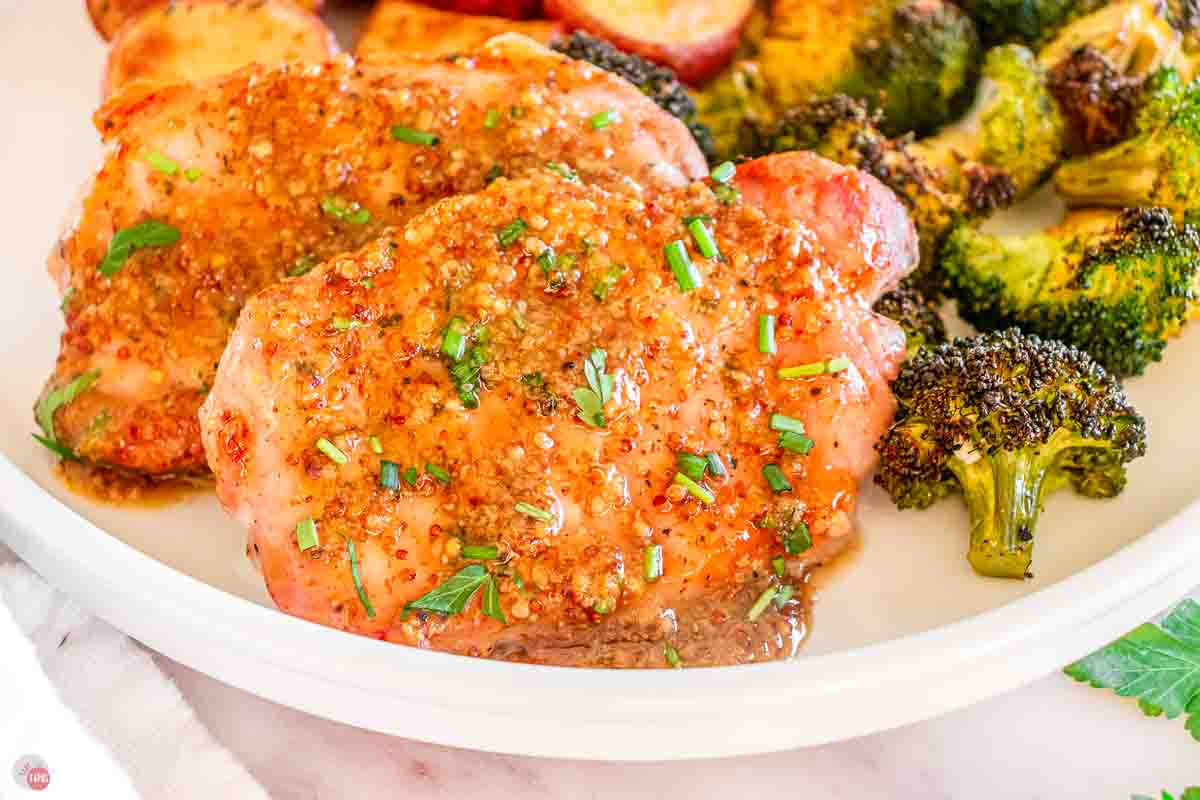 close up of honey mustard pork chops
