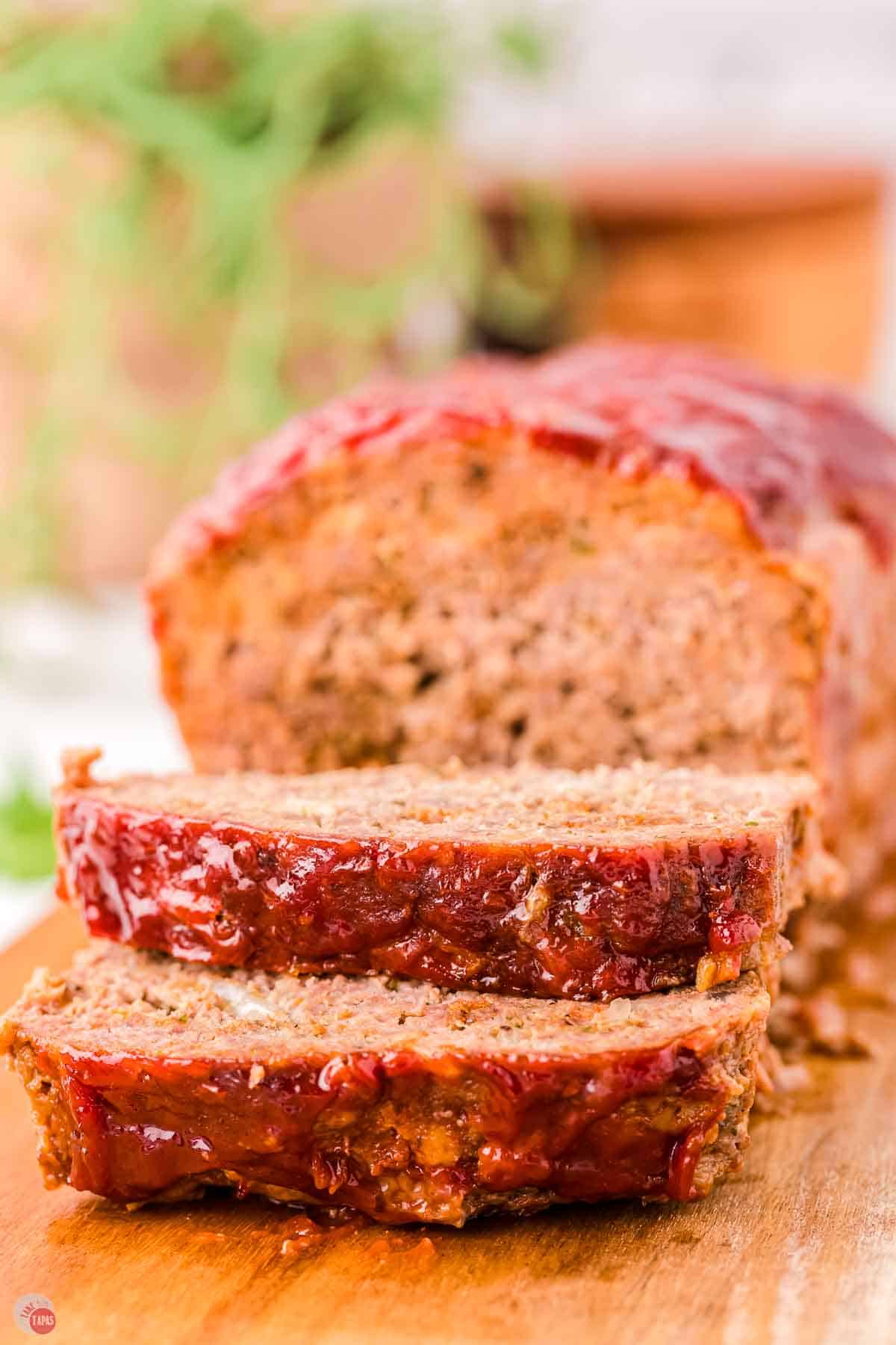 close up of stack of meatloaf slices